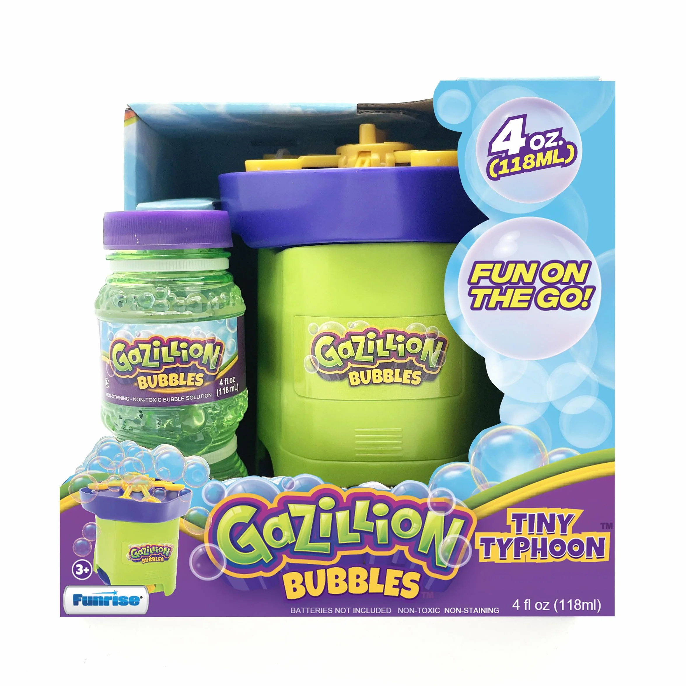 Gazillion Bubbles Tiny Typhoon, Compact Bubble Machine, Powerful Bubble Blower for Maximum Fun, Easy to Clean & Portable, Includes 4 oz Gazillion Bubble Non-Toxic Solution