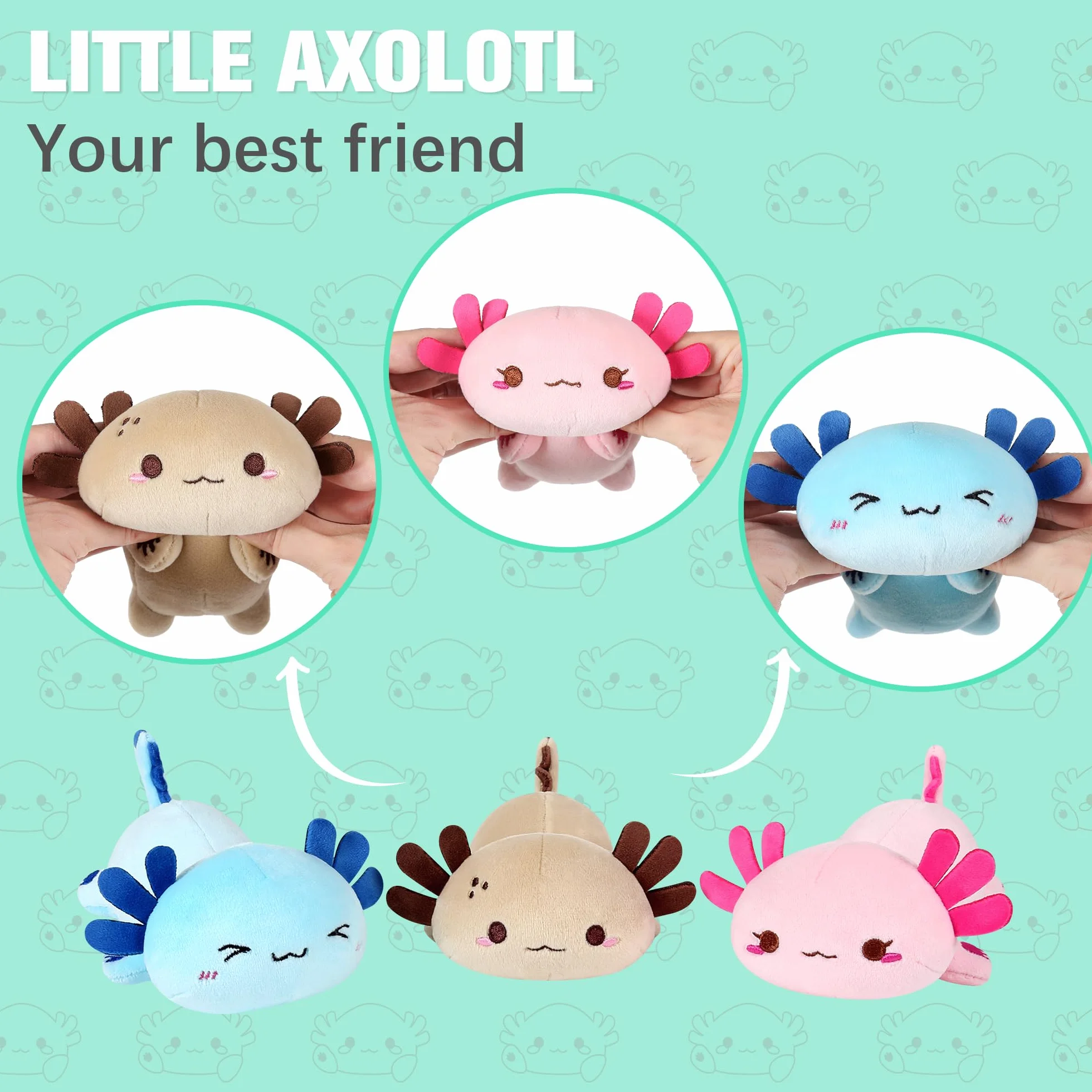 Shownicer Peluche de Axolotl Kawaii - Mamá y 3 Bebés Cojín de Felpa, Almohada Muñeca, Cojín de Lanzamiento - Regalo para Niños y Niñas