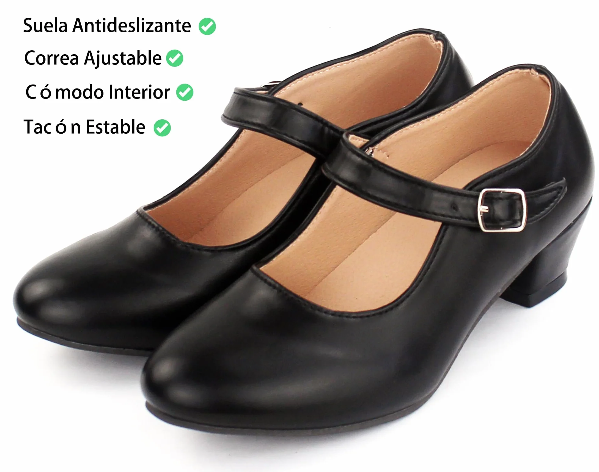 Zapatos Flamenco Niña con Tacón Correa Ajustable Suela Antideslizante