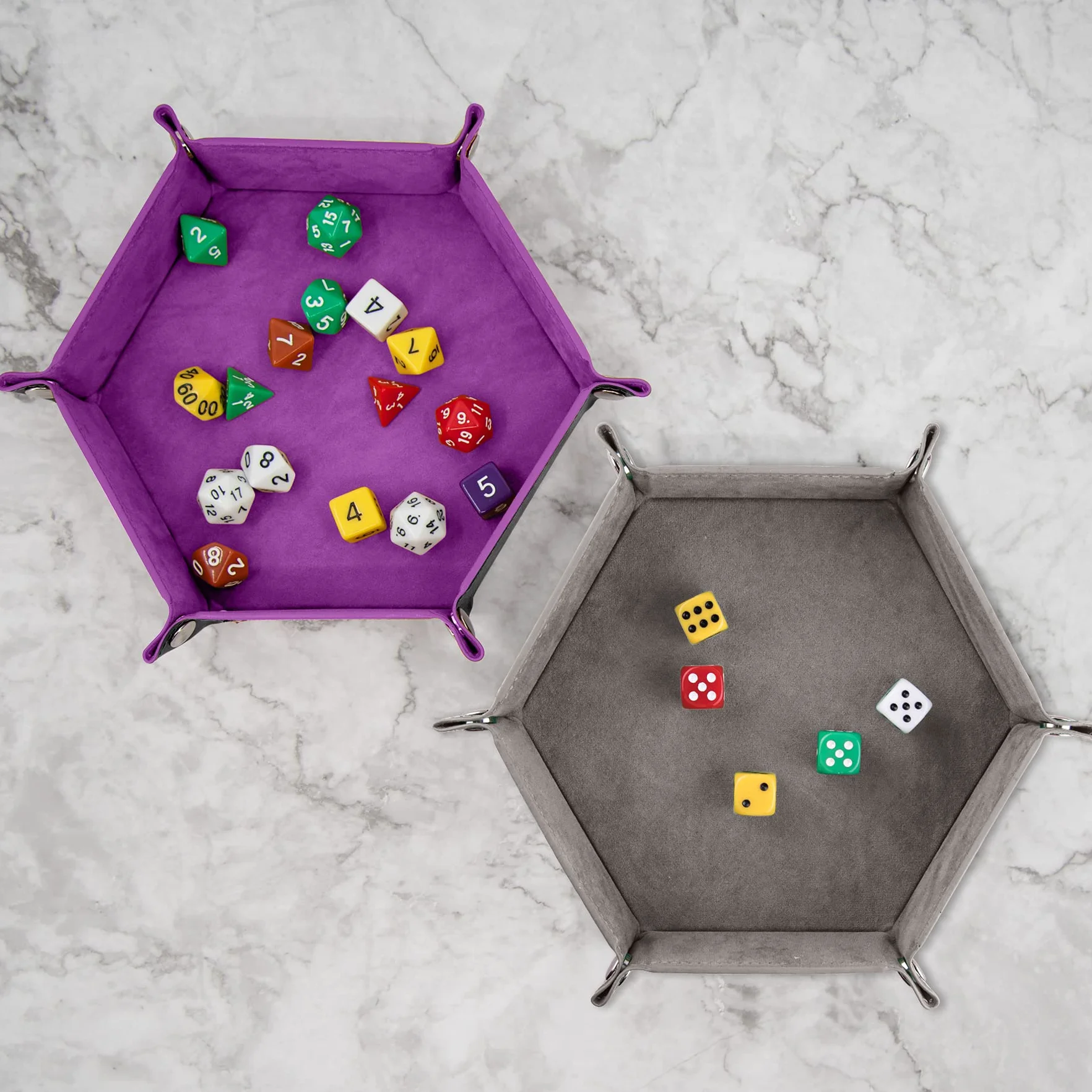 SIQUK 2 Piezas Bandeja de Dados Tablero de Dados de Doble Cara PU y Terciopelo Dice Tray Soporte de Dados para DND RPG y Otros Juegos de Mesa (Gris, Violeta)