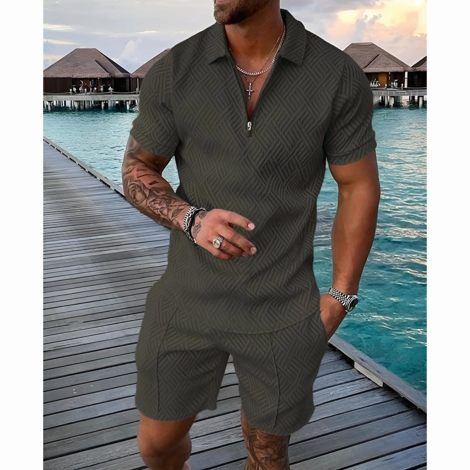 Amropi Chándal Deportivo Hombre Cremallera 2 Piezas Verano Conjunto