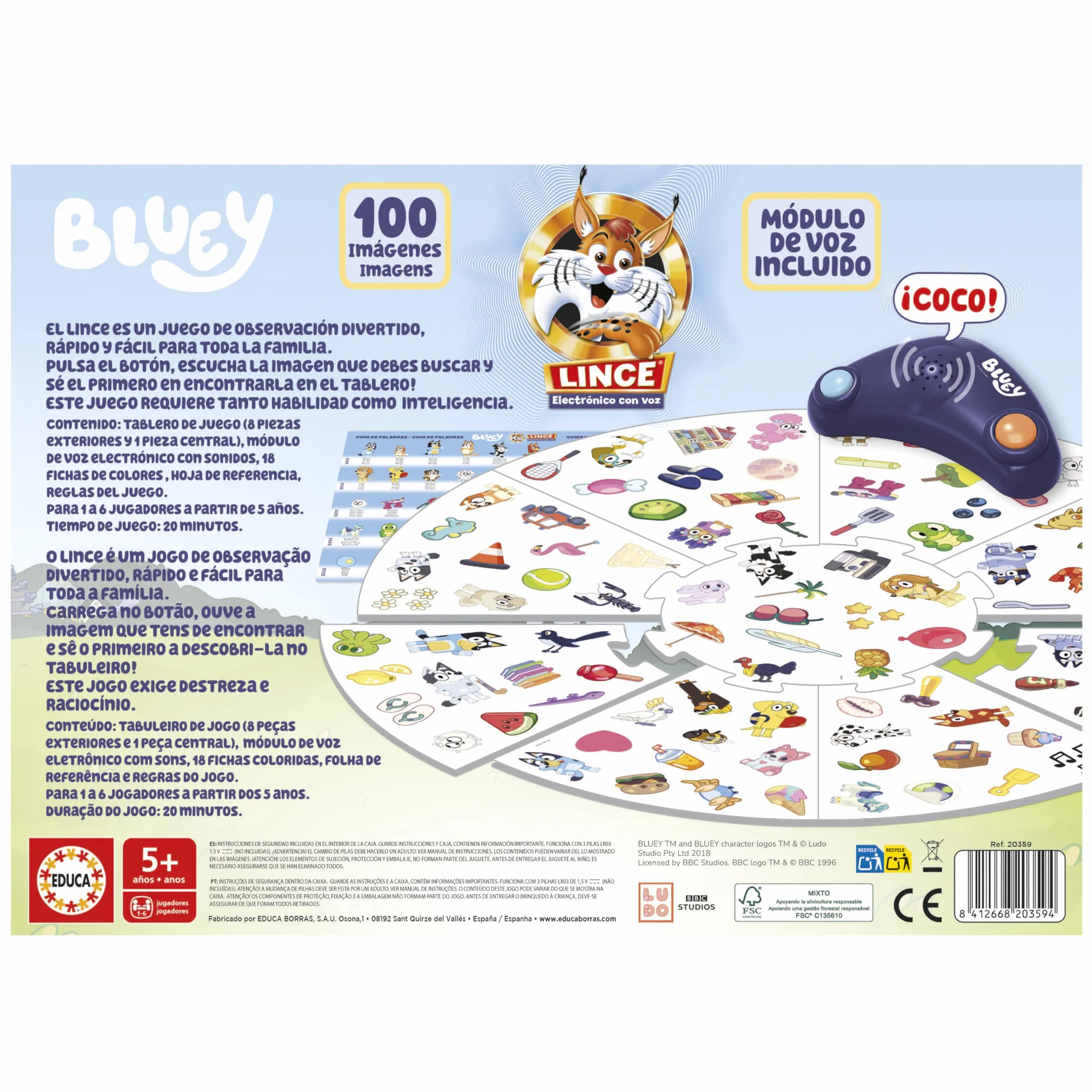 Educa - Lince Bluey Juego de Mesa Infantil | Lince Electrónico Original | Juego Rápido de Observación y Agudeza Visual | Diversión en Familia | Regalo para Niños a Partir de 5 años (20359)