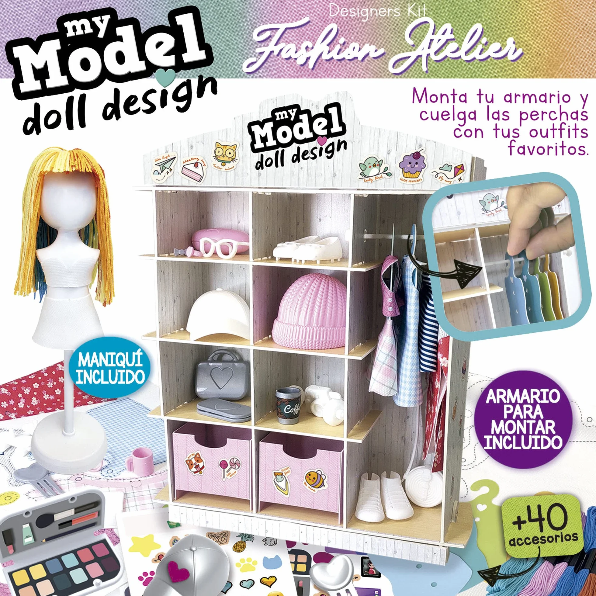 Educa - My Model Doll Design Fashion Atelier | CREA más de 300 increíbles Looks Distintos. Muñeca articulada, péinala, Corta la Tela y vístela. Incluye maniquí y Armario (19350)