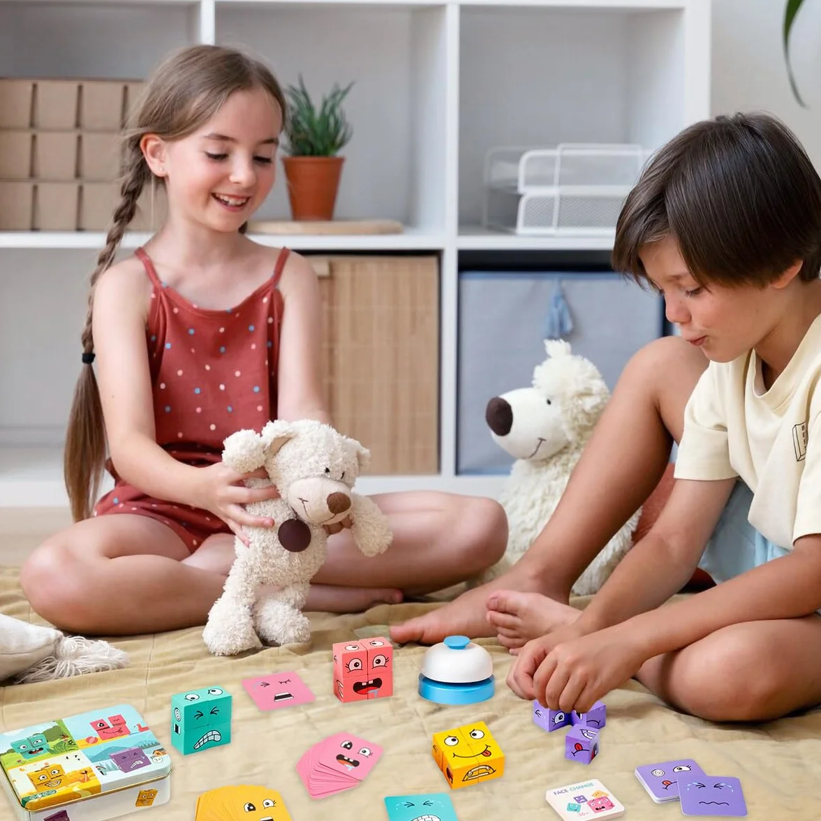 Cubo de Que Cambia la Cara, Juguete de Rompecabezas Montessori, Rompecabezas de Cubo de de Madera, Juego de 3D para niños de 3 años en adelante (con Campana)