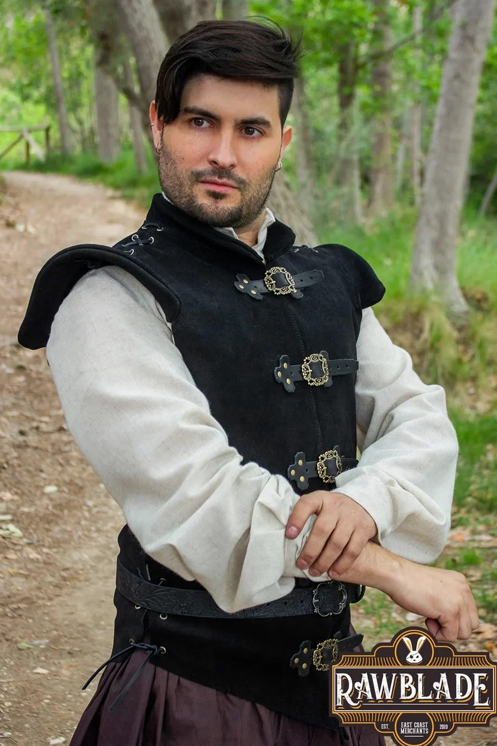Diego Jerkin medieval de cuero dividido para hombre, túnica de cuero y chaleco de armadura, disfraz de pirata renacentista, chaleco sin mangas para feria y cosplay