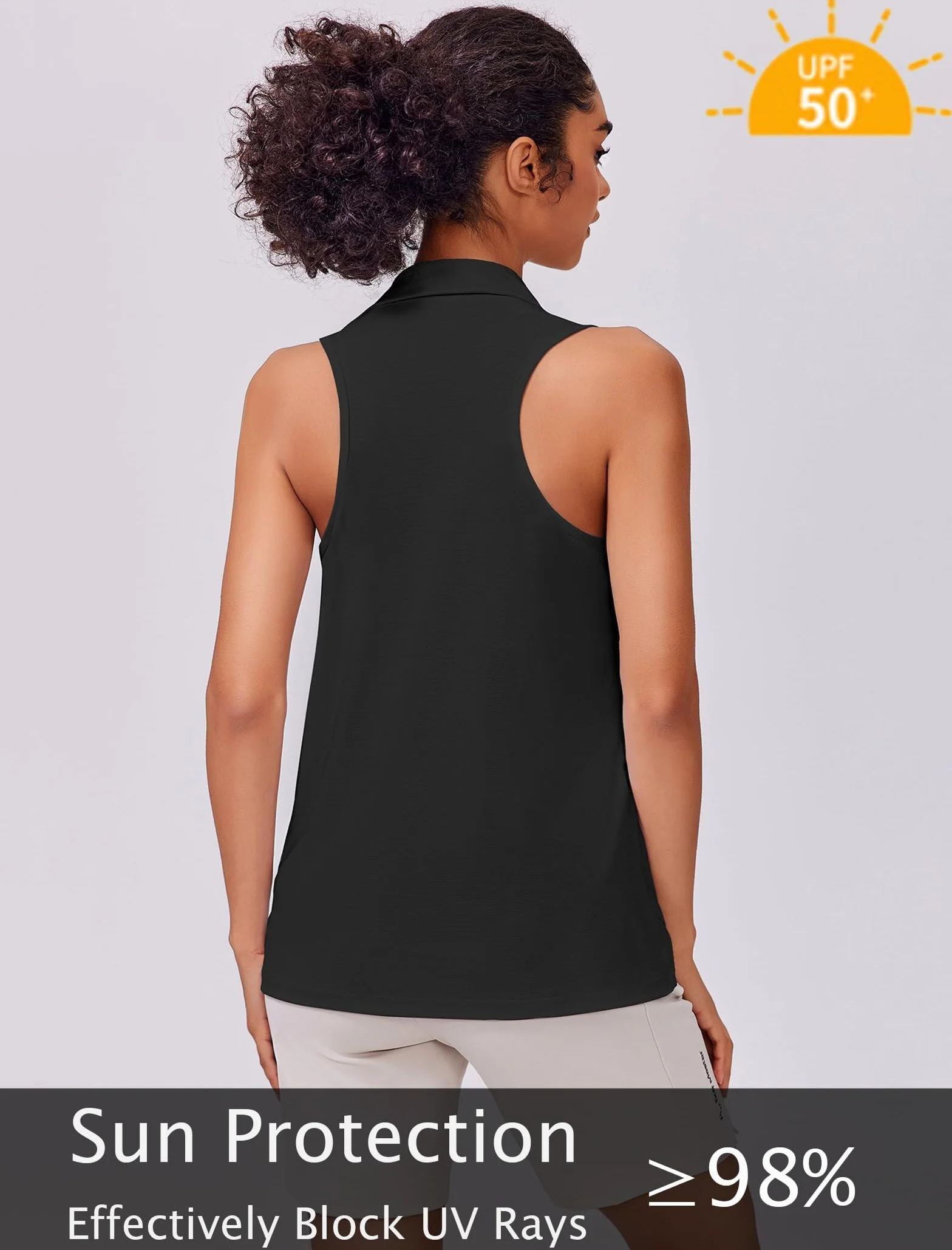 PINSPARK Polo Mujer Camiseta Deportiva Sin Mangas Golf UPF 50+ UV Transpirable Cuello En V Secado Rápido
