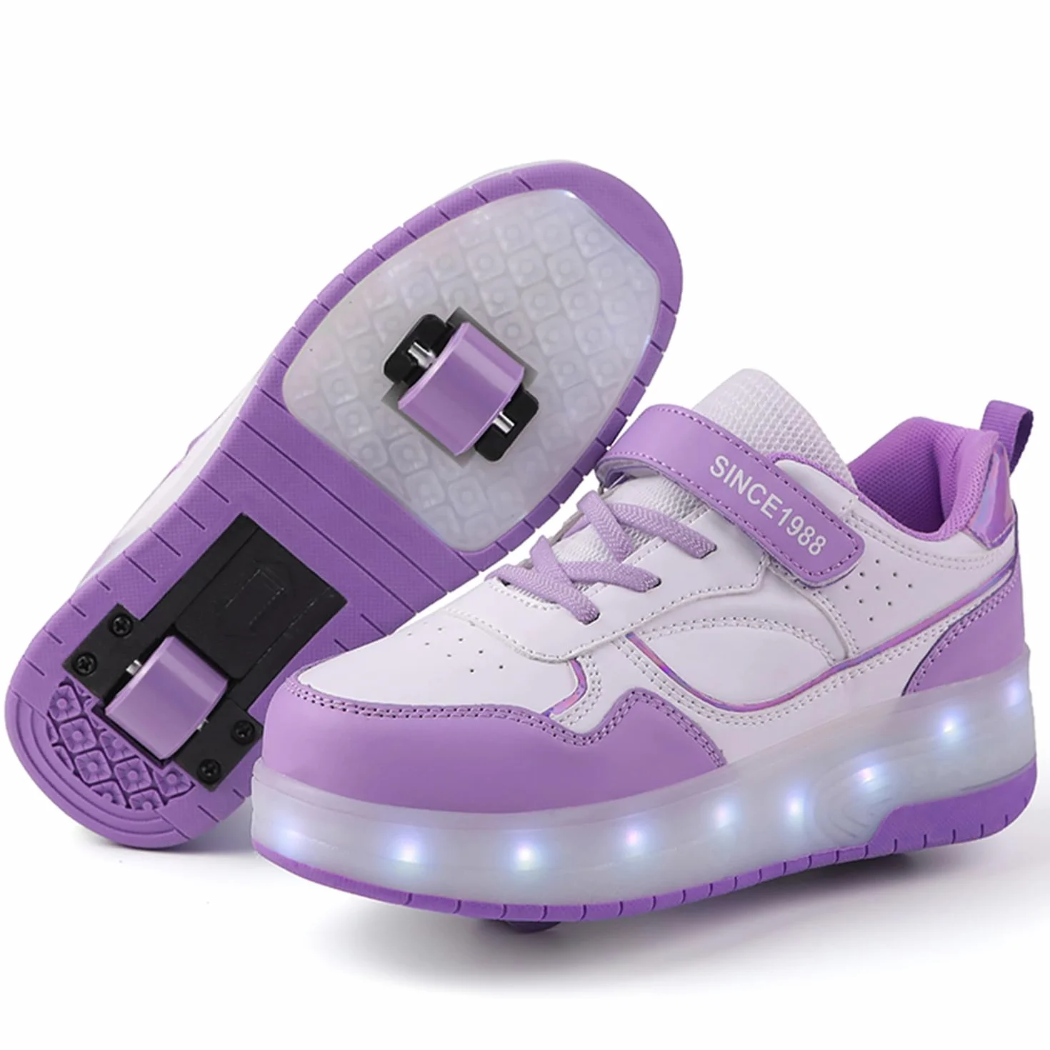 Patines con Ruedas y Luces USB Automática para Niños - Zapatillas de Skateboarding