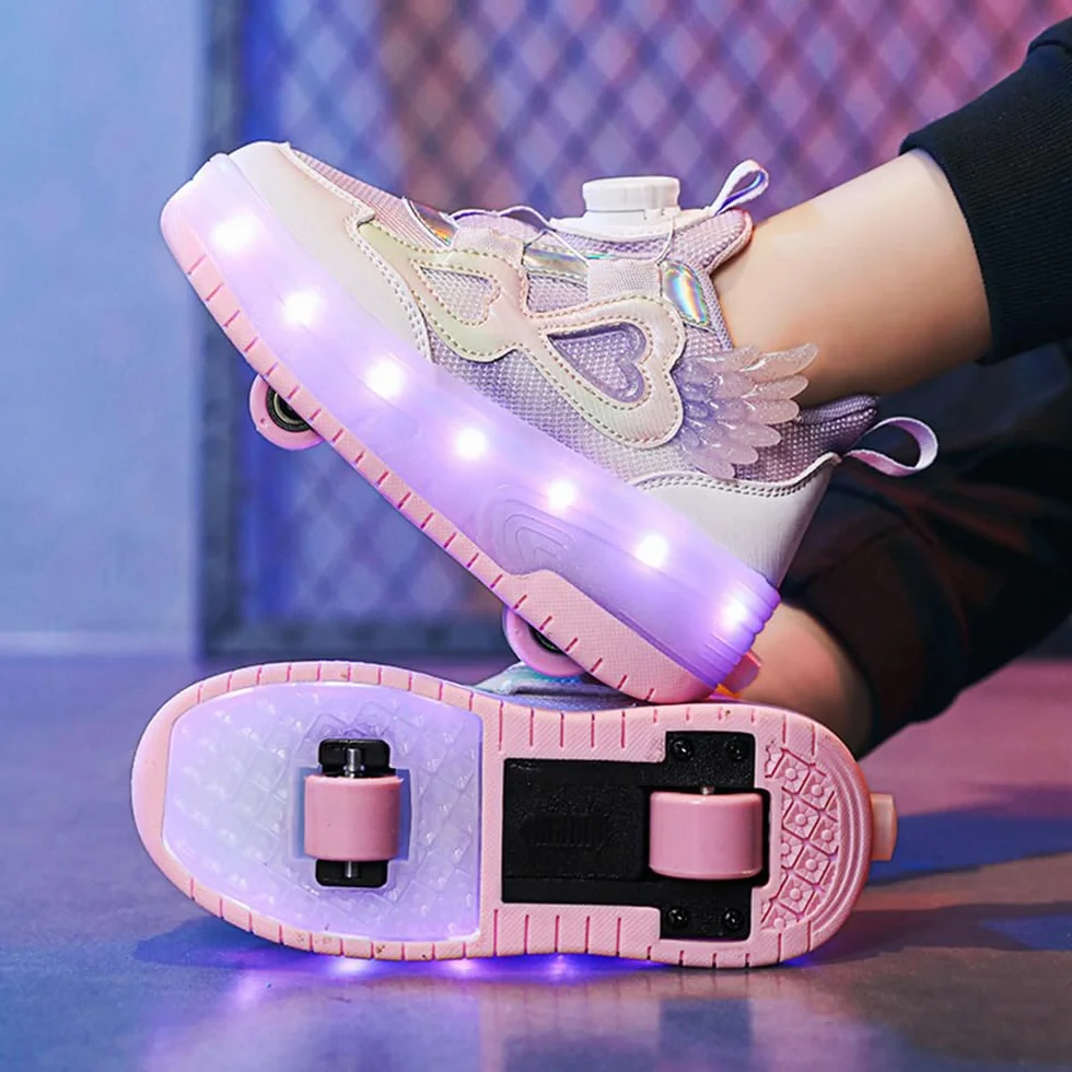 Mateju Zapatos con Ruedas para Niñas, Patines con Dos Ruedas Retráctil, Zapatillas Brillantes Moda