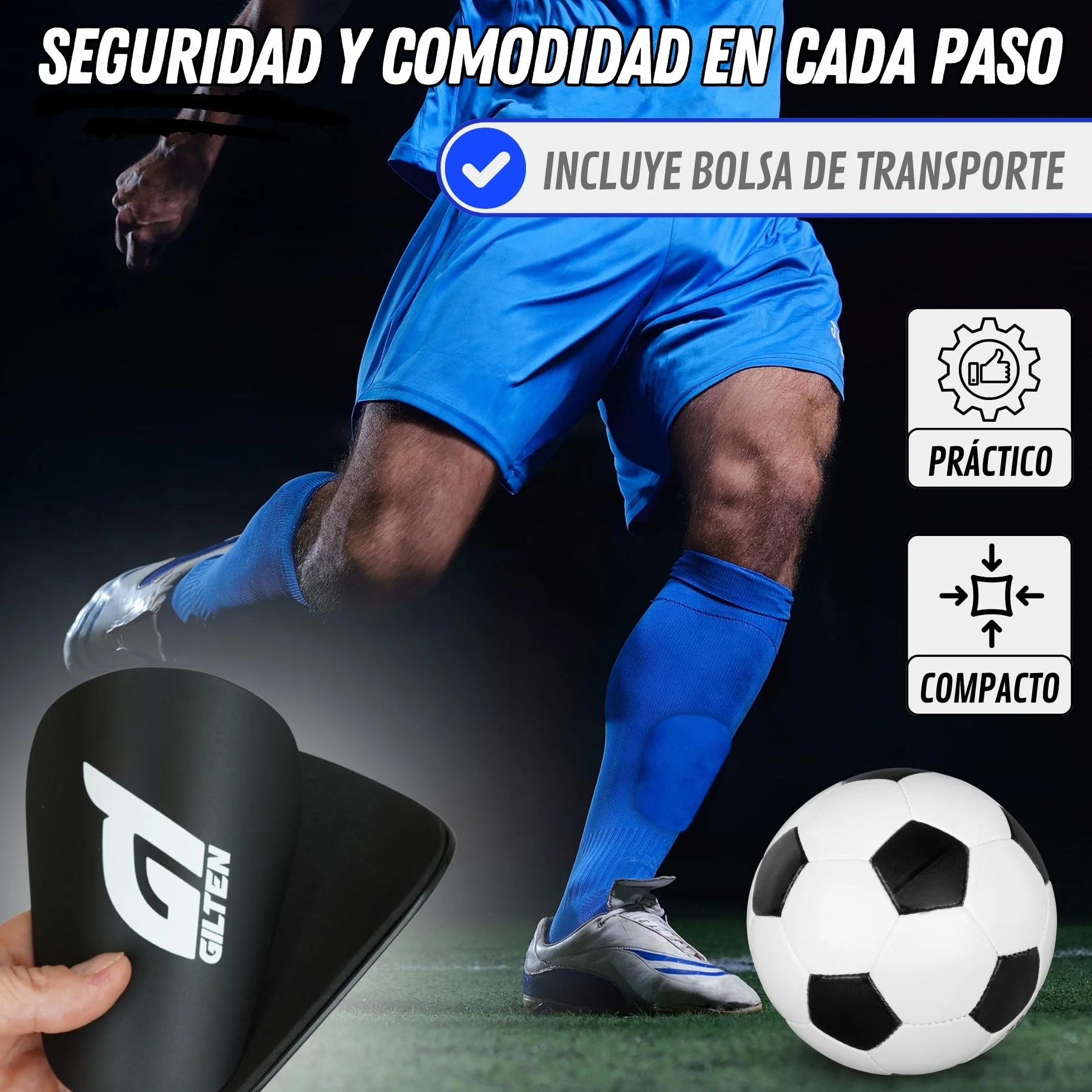 Espinilleras Fútbol con Bolsa Deportiva de Almacenamiento para Niño, Niña, Hombre y Mujer