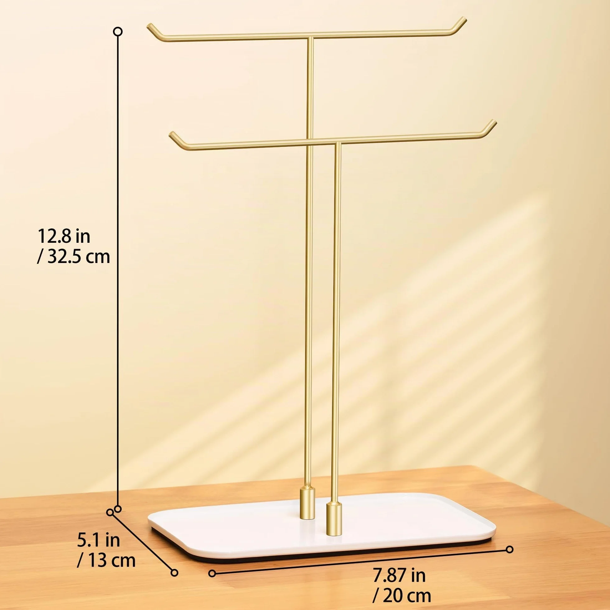 Josmimic Soporte para joyas, bandeja para joyas, organizador de joyas para collares, pulseras, pendientes, anillos, idea de regalo, dorado