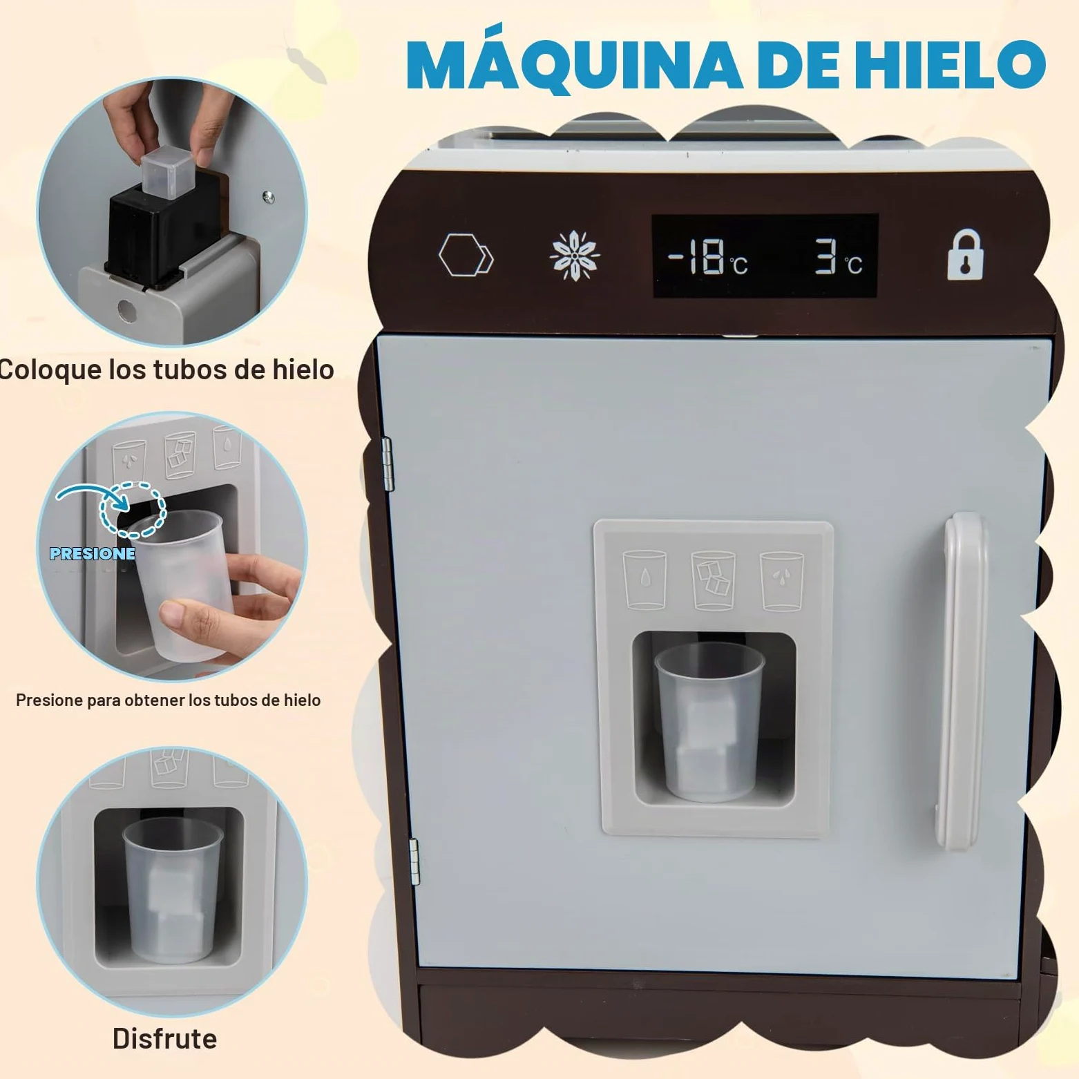 HOMASIS Juego de Cocina para niños, Cocina Infantil con Sonidos y Luces simuladas, teléfono, microondas, cafetera, heladera y Horno, Cocina de Juguete para niños de 3+ años, 110x43x92cm (Marrón)