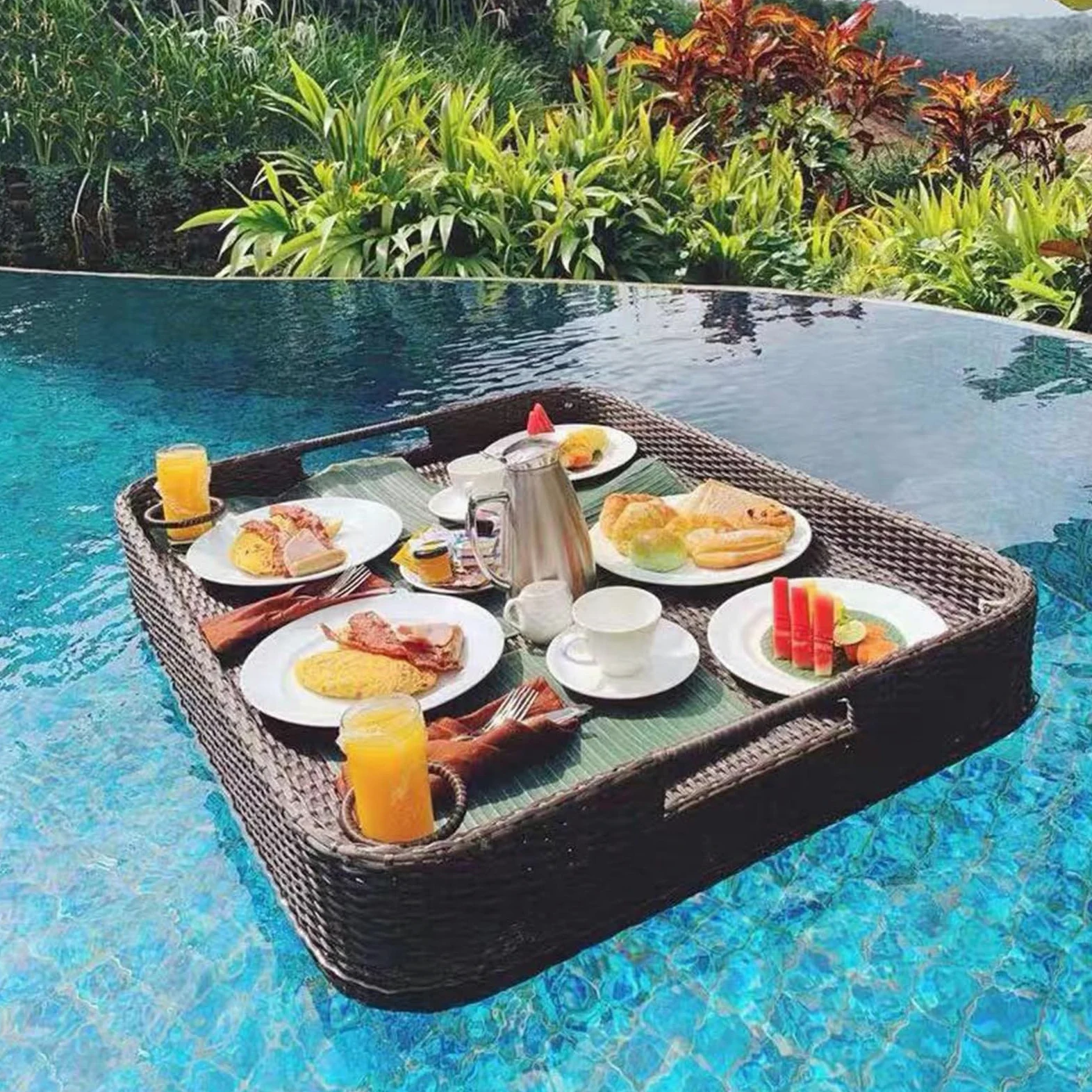 Bandeja Flotante para Piscina para Comida Y Bebidas - Redonda De 60 Cm, Soporta Una Carga De 5 A 7 Kg. Ideal para Piscinas Al Aire Libre En Hoteles Y Alojamient(Café-Rectángulo)