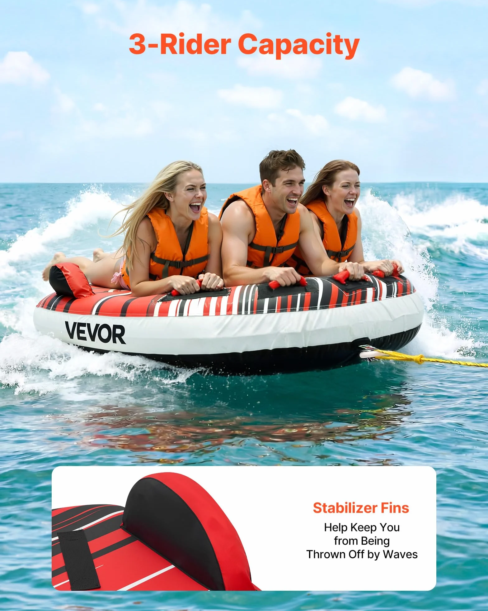 VEVOR Flotador de Arrastre Inflable 3 Personas 165x162 cm 231 kg Rojo