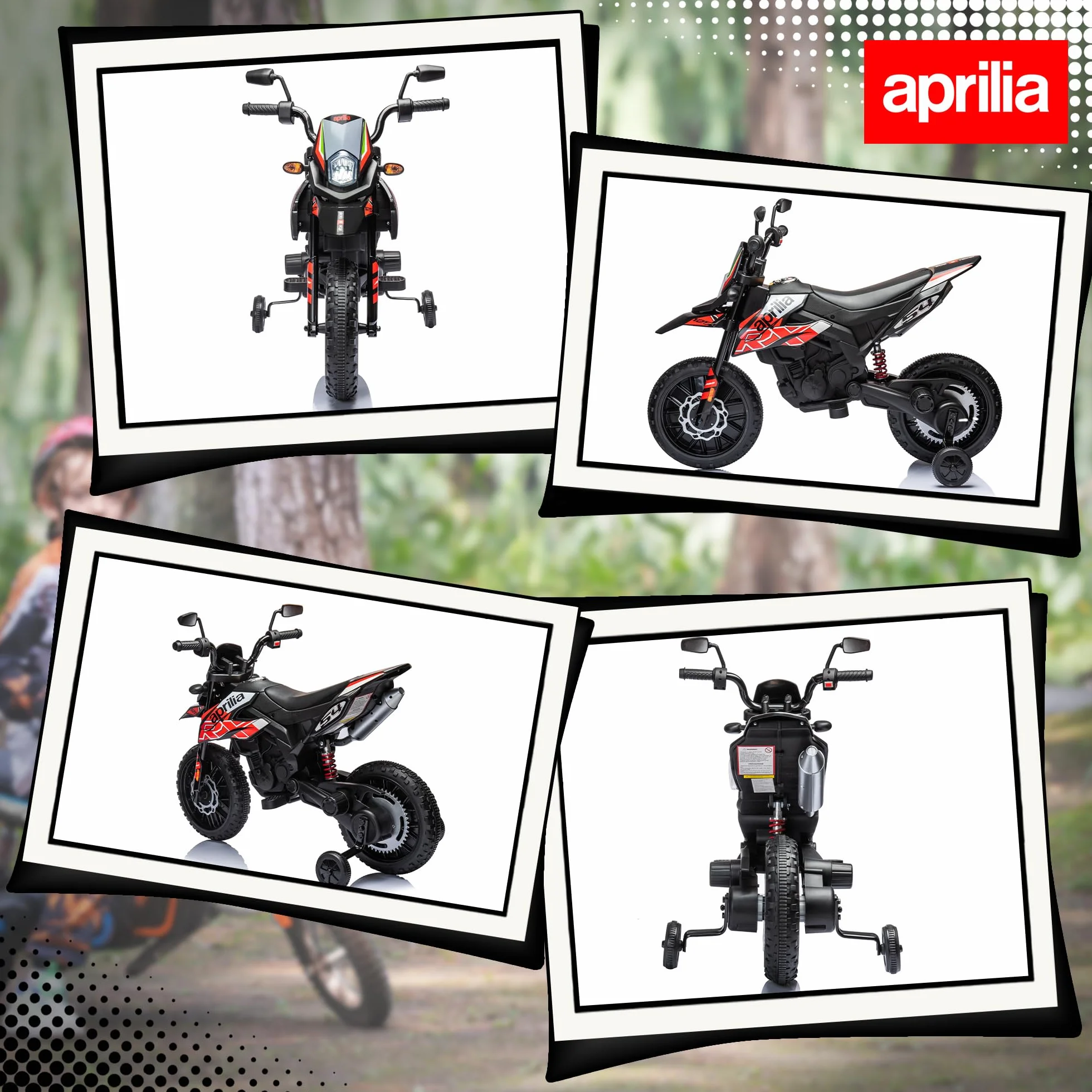 AIYAPLAY Moto Eléctrica Infantil 12V Aprilia con Ruedas Auxiliares, 6 km/h, Rojo