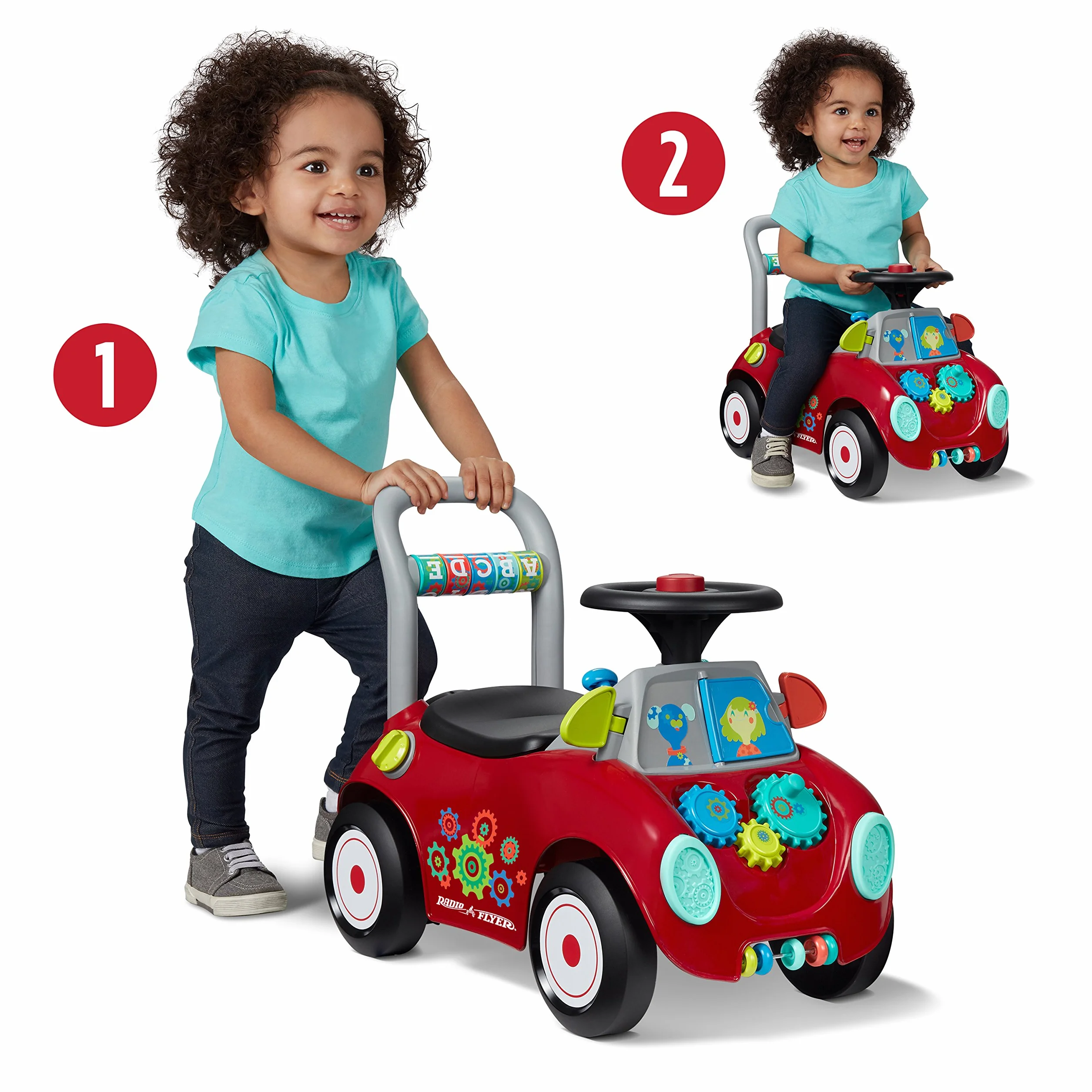 Radio Flyer Cochecito Ocupado, Sentado o de pie, Juguete para pasear para niños pequeños, de 1 a 3 años, Juguete Rojo para pasear para niños