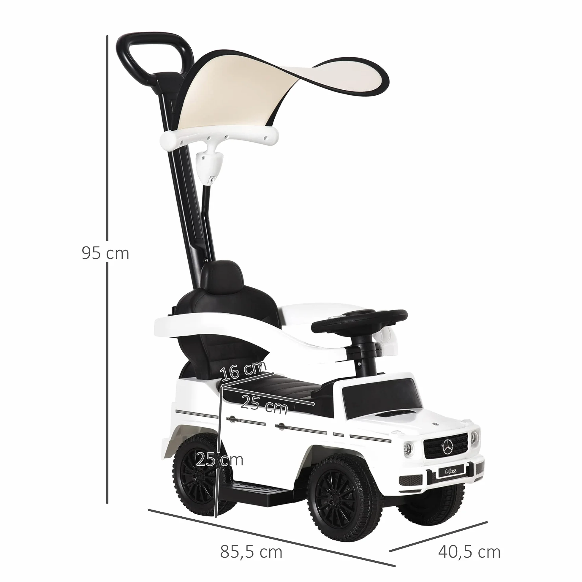 HOMCOM Correpasillos para Niños con Licencia Mercedes G350 Coche Correpasillos para Niños de 1-3 Años con Bocina Capota Extraíble y Barandilla Carga 25 kg 85,5x40,5x95 cm Blanco