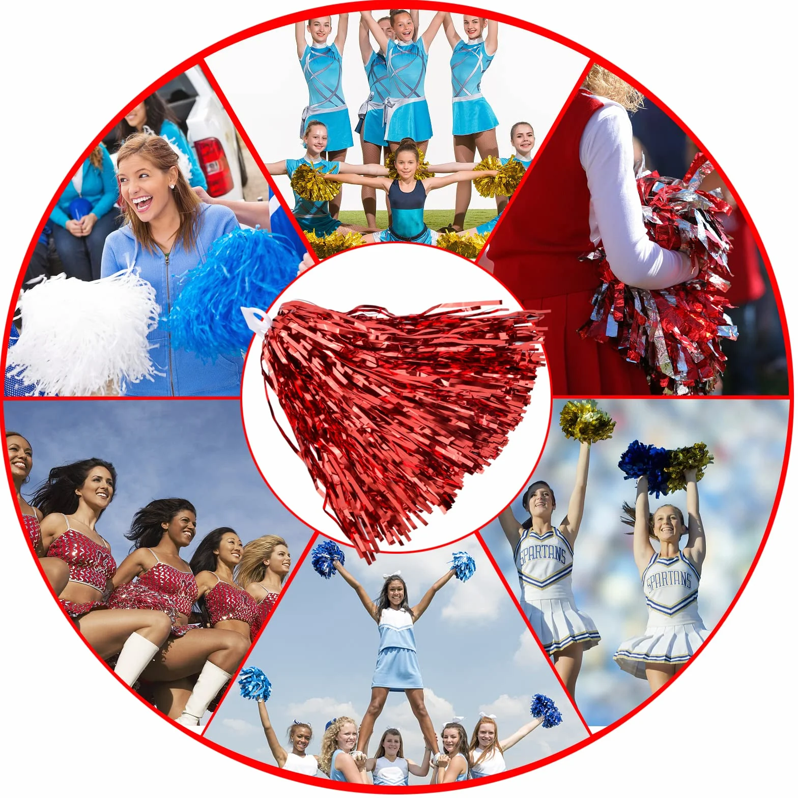 Pompones de Animadora con Anillo de Plástico para Bailar, Fiestas Deportivas - 6 Piezas
