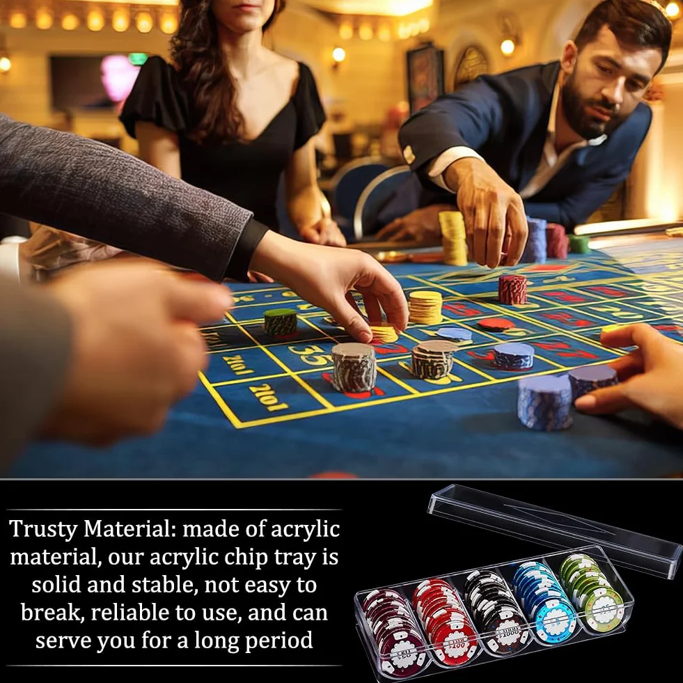 FINGERINSPIRE 2 bandejas Transparentes para fichas de póquer Bandeja de plástico Casino Soporte para fichas de póquer Fundas para fichas de póquer con Tapa para fichas de Arcilla de tamaño estándar