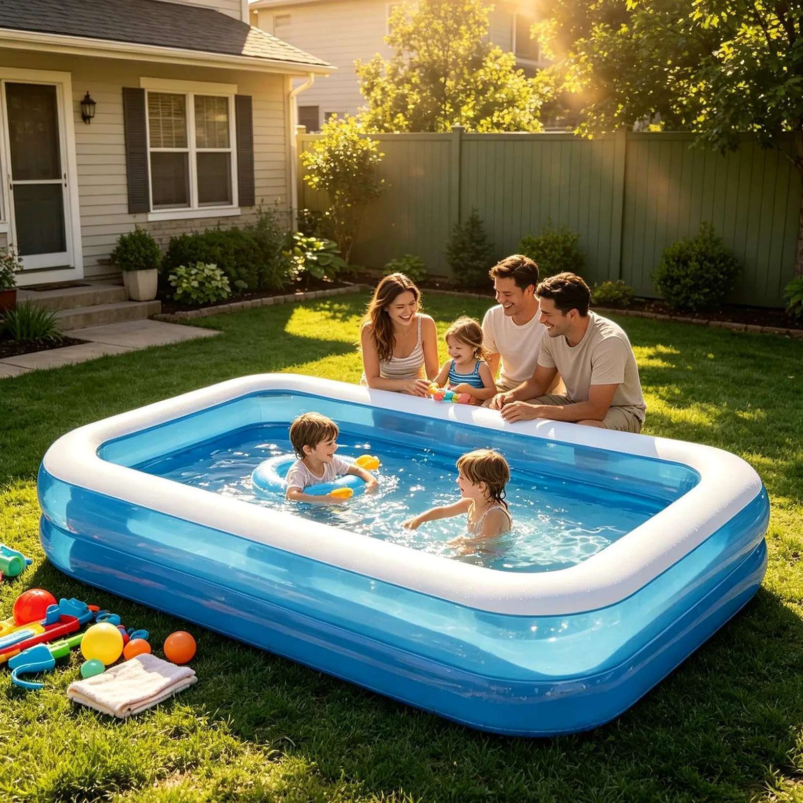 Piscina Hinchable Juego Acuático En El Jardín | Piscina Infantil Para Exterior En Familia, Niños, Adolescentes, Adultos, Jardín, Camping, Playa, Guardería, Parque Y Césped