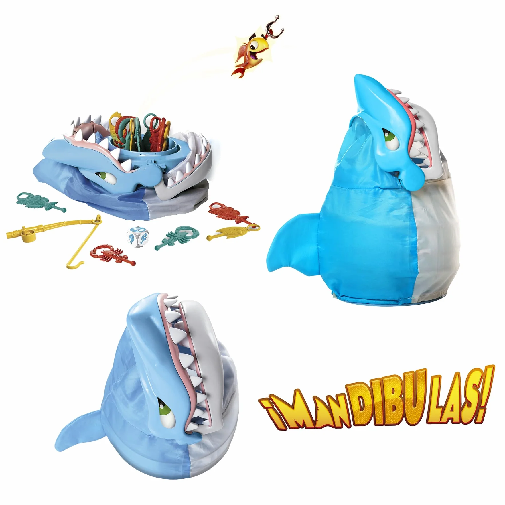Mandibulas, Juego de Mesa. La pesca más divertida, Juego para niños partir de 4 años. Rescata los animalitos marinos sin que el Tiburón te atrape. Saca los peces de su mandíbula con tu caña de pescar