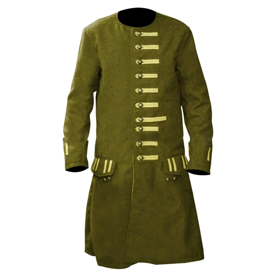 Fashion_First Disfraz de Pirata de Halloween para Hombre, colección de Ropa de Piel/Lana D4 Olive Pirate Coat Wool XXL