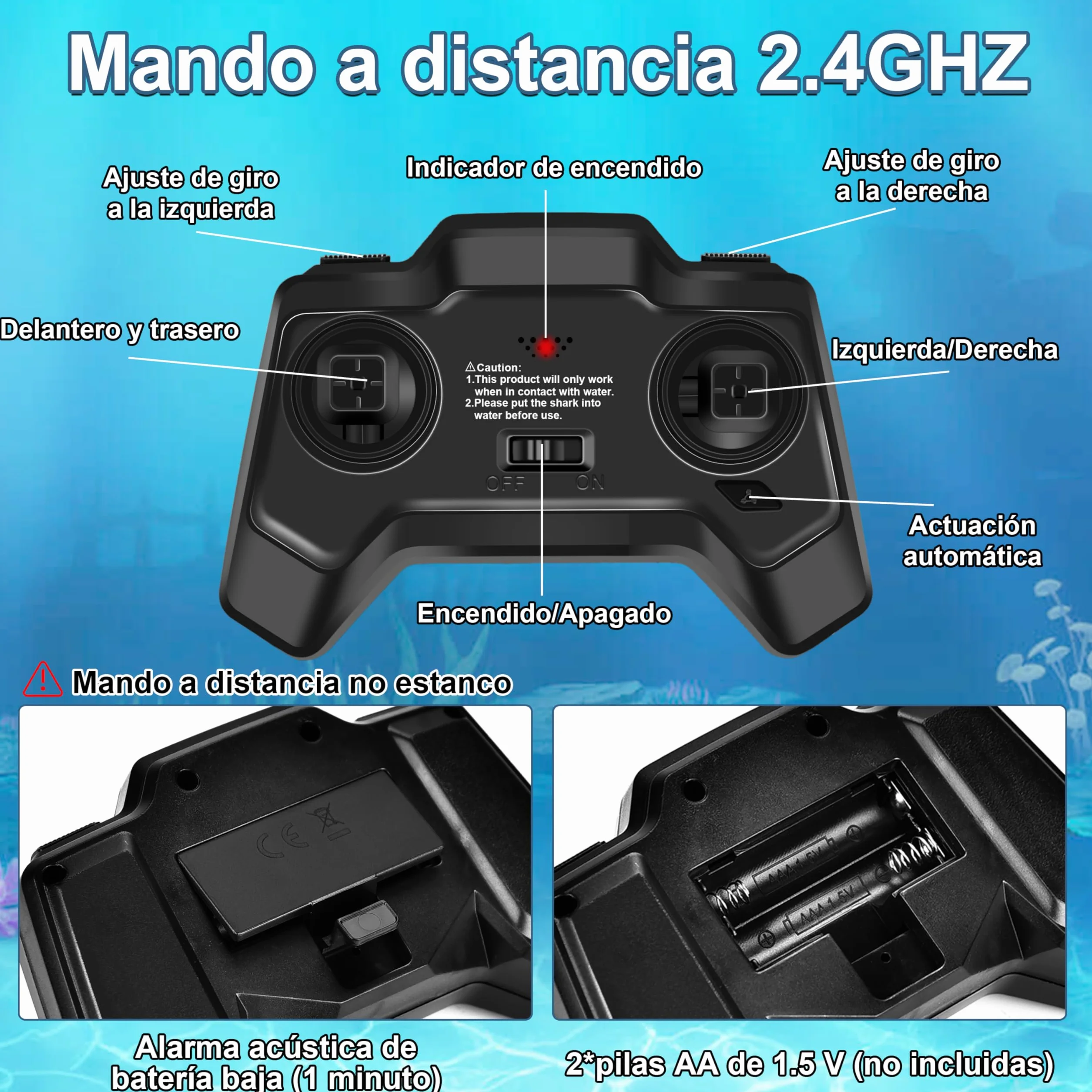 IEEILULU Barcos Teledirigido RC Mosasauru, 2.4GHz Barco Tiburón Dinosaurio Eléctrico con Luces y USB, Juguete Acuático Teledirigido, Regalo para Niños Mayores de 8+ Años Piscina y Lagos (Azul)