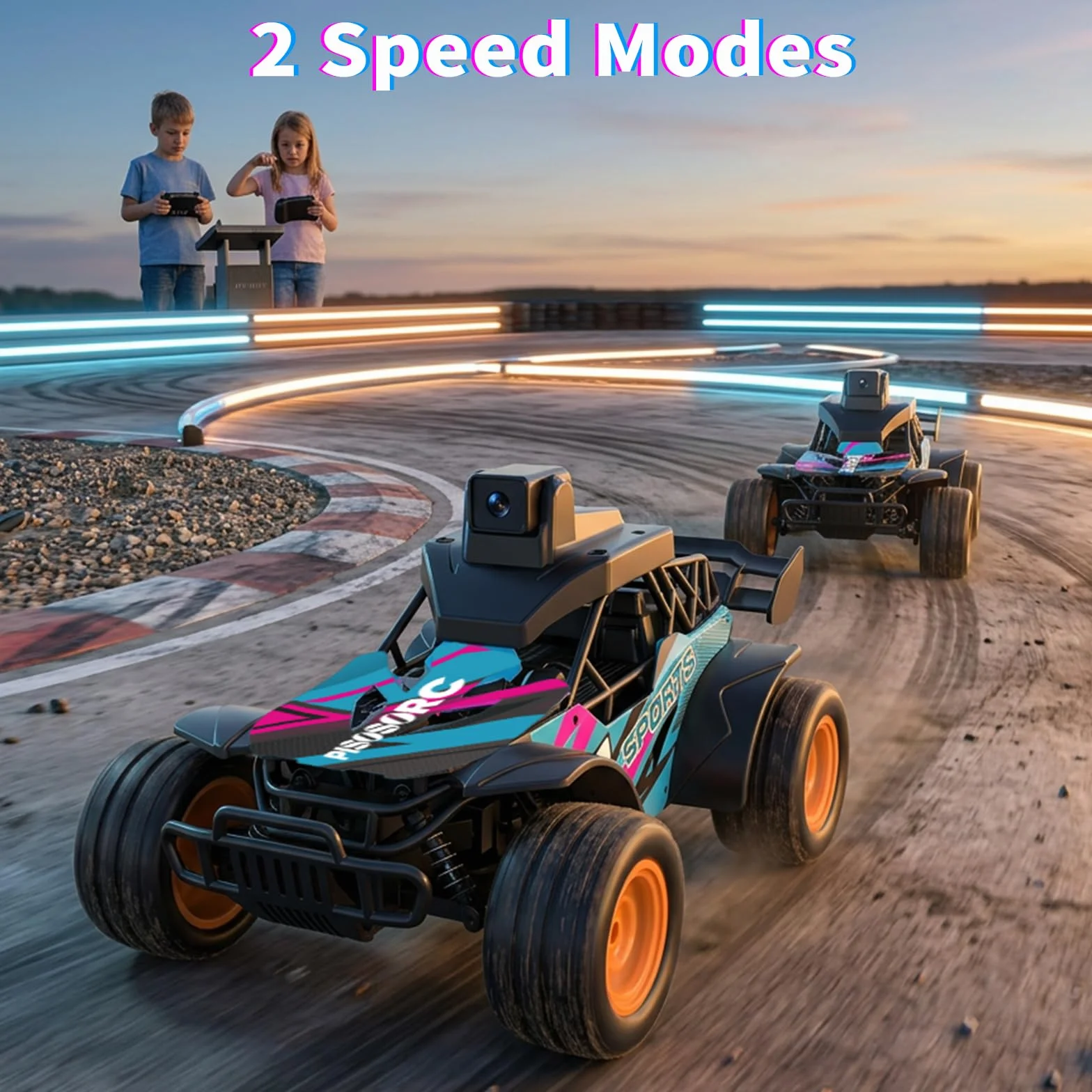 Coche RC con Cámara, 2.4GHz con Pantalla LCD de 2.8" y Cámara Ajustable de 60°, Video en Vivo, Control Dual App/Radio, 2 Velocidades, Recargable para Todoterreno, Regalo para Niños y Adultos