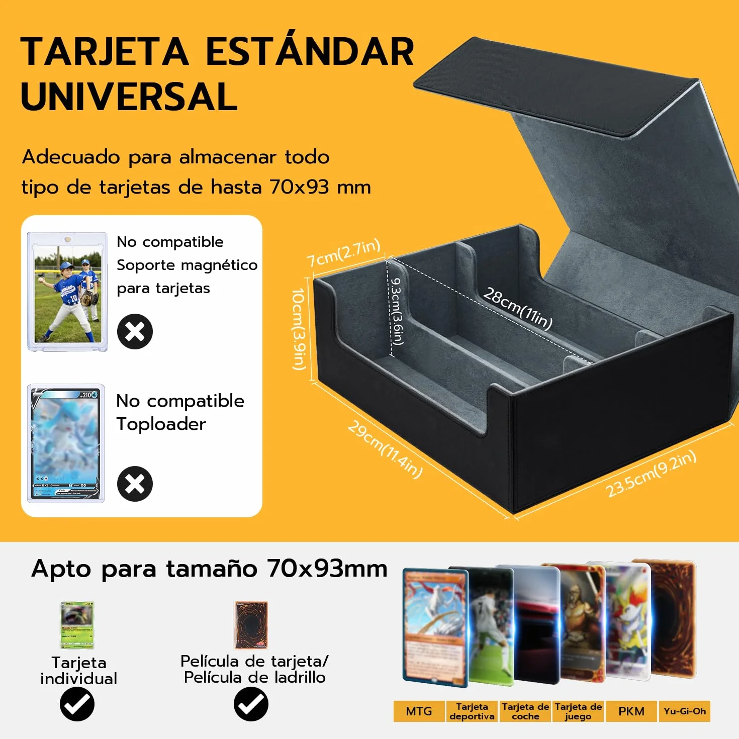 Caja Cartas para MTG, Card Deck Box para 1800+ Cartas Con Compartimento, Magnetic Flip Box con Cuero de PU para Cartas de Magic Commander TCG - [Negro]