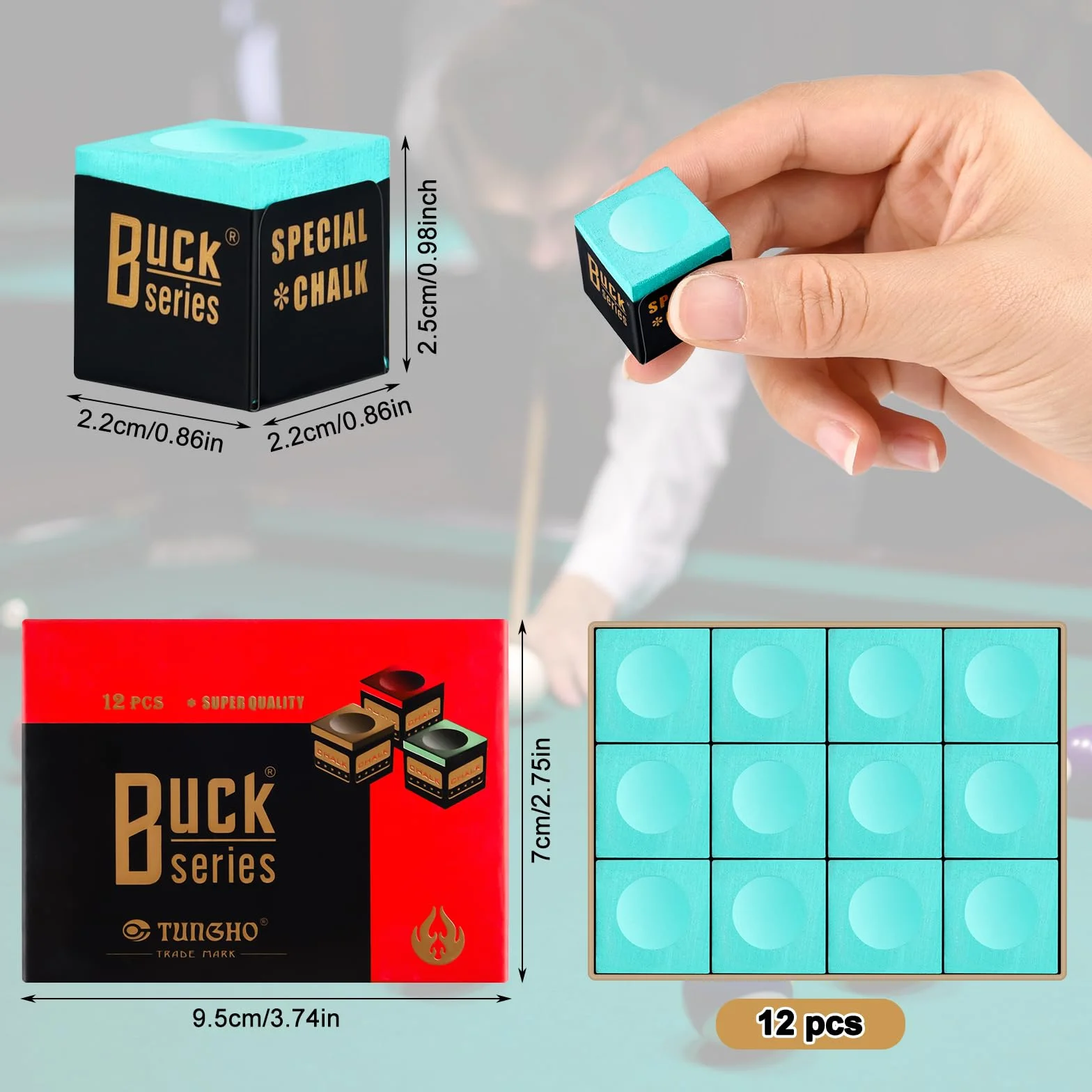 Snooker Chalk 12 Cubes Green Pool Cue Chalk Billiard Chalk