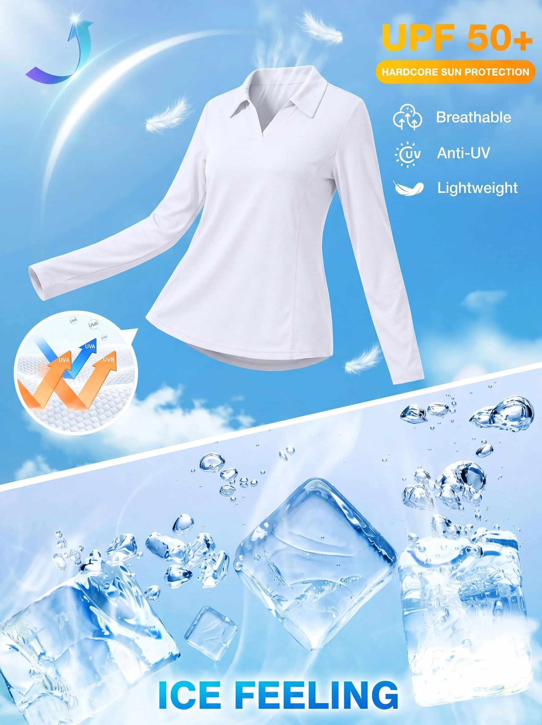 PINSPARK Polo Manga Larga Cuello V Mujer Protección Solar UPF 50 Secado Rápido Transpirable Gimnasio Correr