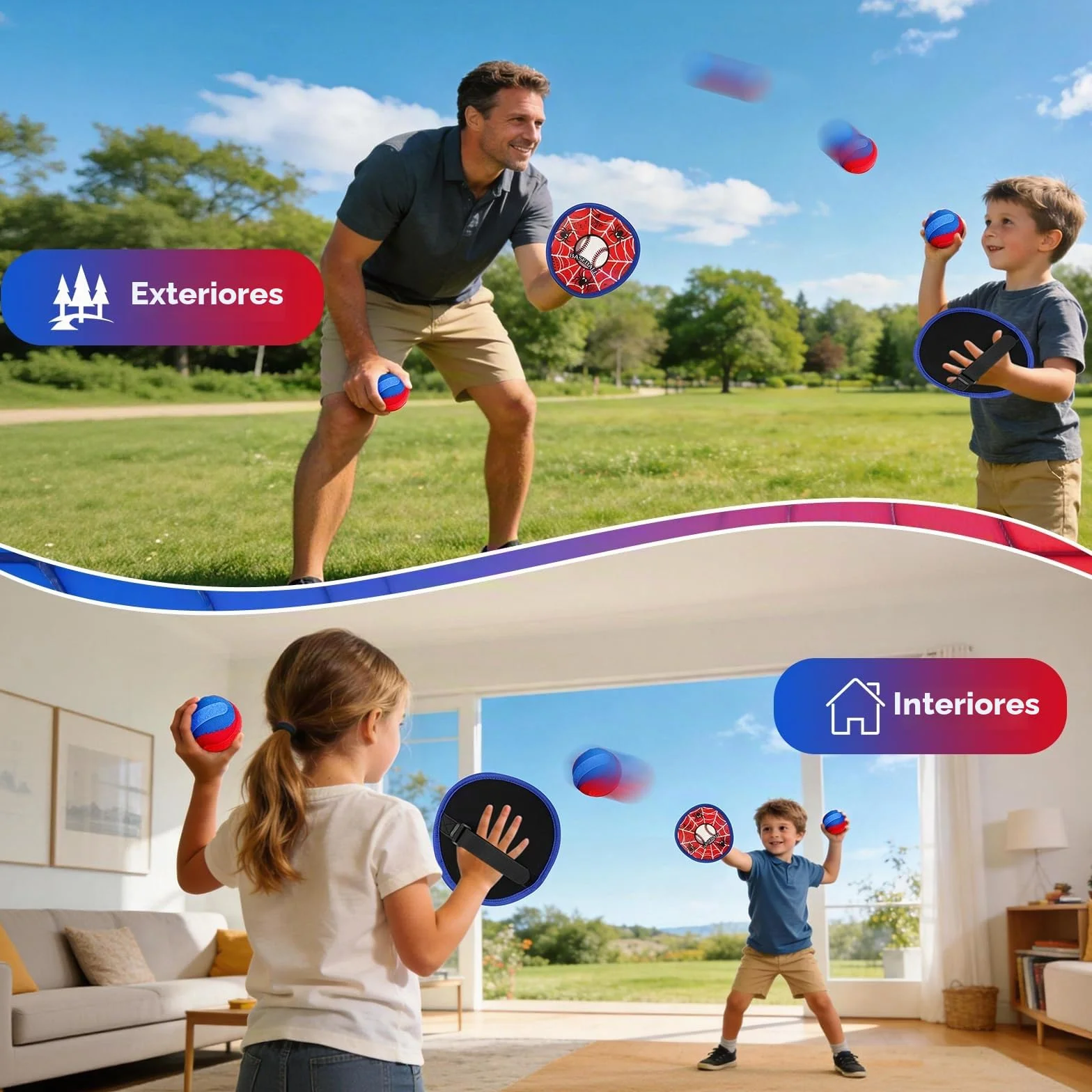 HaoVrisn Juguetes niños de Lanzar y Atrapar, Juegos Exterior Niños con Pelotas Autoadhesivas, Ideal Juegos para Piscina y Juguete de Playa, Perfecto Regalo Niño 3-12 Años
