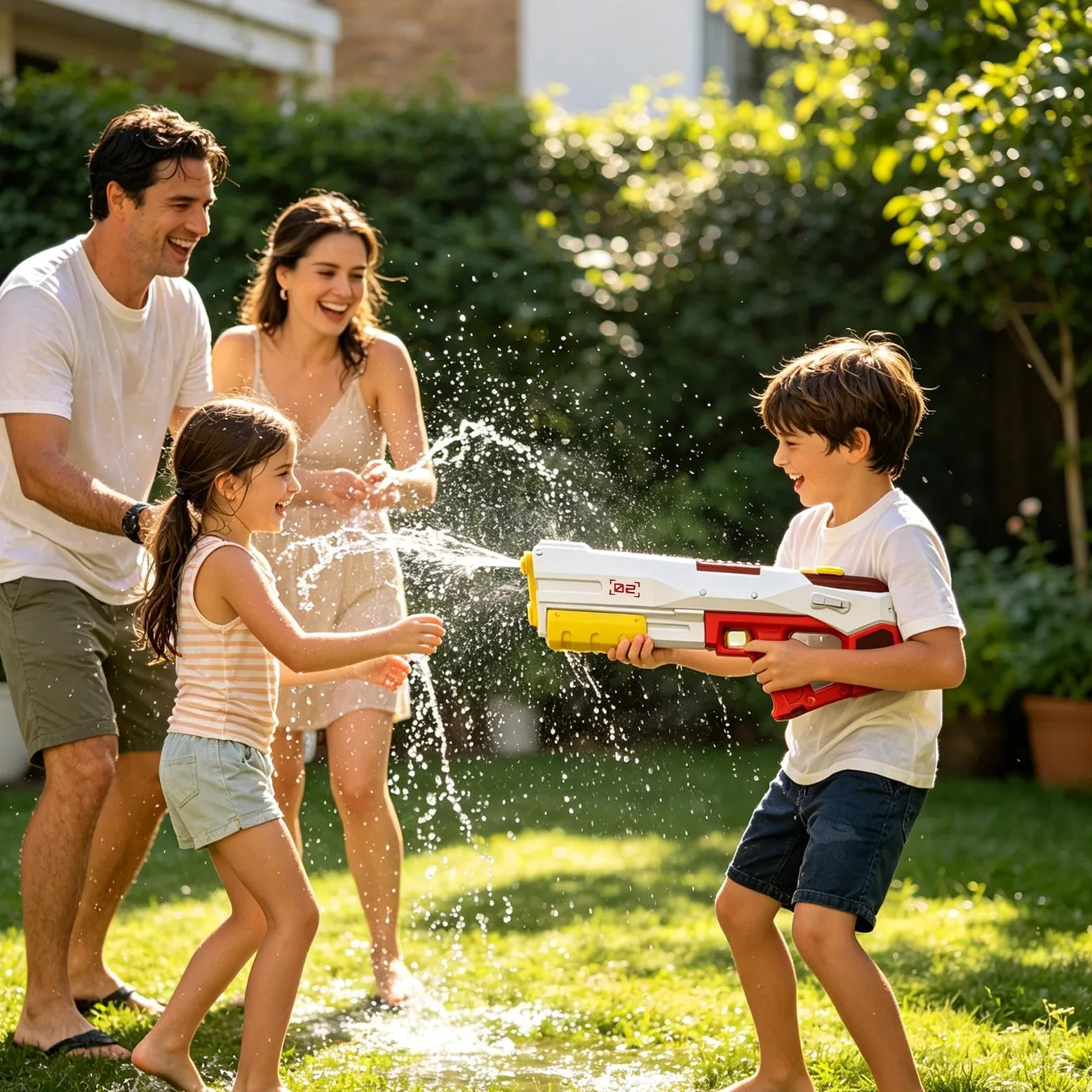 Pistola de pulverización de agua para niños Salpicadura de agua eléctrica con grande | Jeringa eléctrica para niños para jardín, piscina, viajes, vacaciones, parque, césped, camping, así