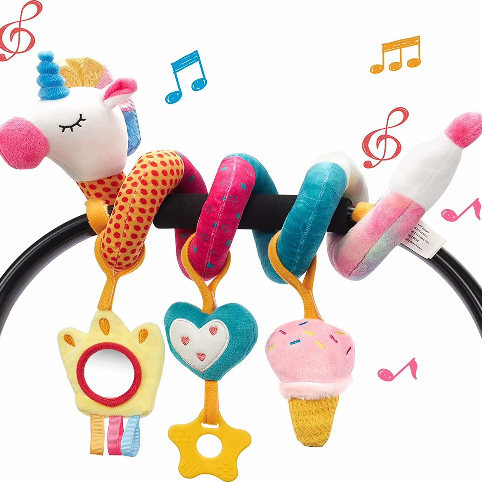 hahaland Colgantes para Cochecitos Juguetes Bebes 0 3 6 12 Meses, Espiral Actividades Juguetes Colgantes con Mordedor y Sonajero, Suave Peluches para Bebes Niños y Niñas Regalos Originales