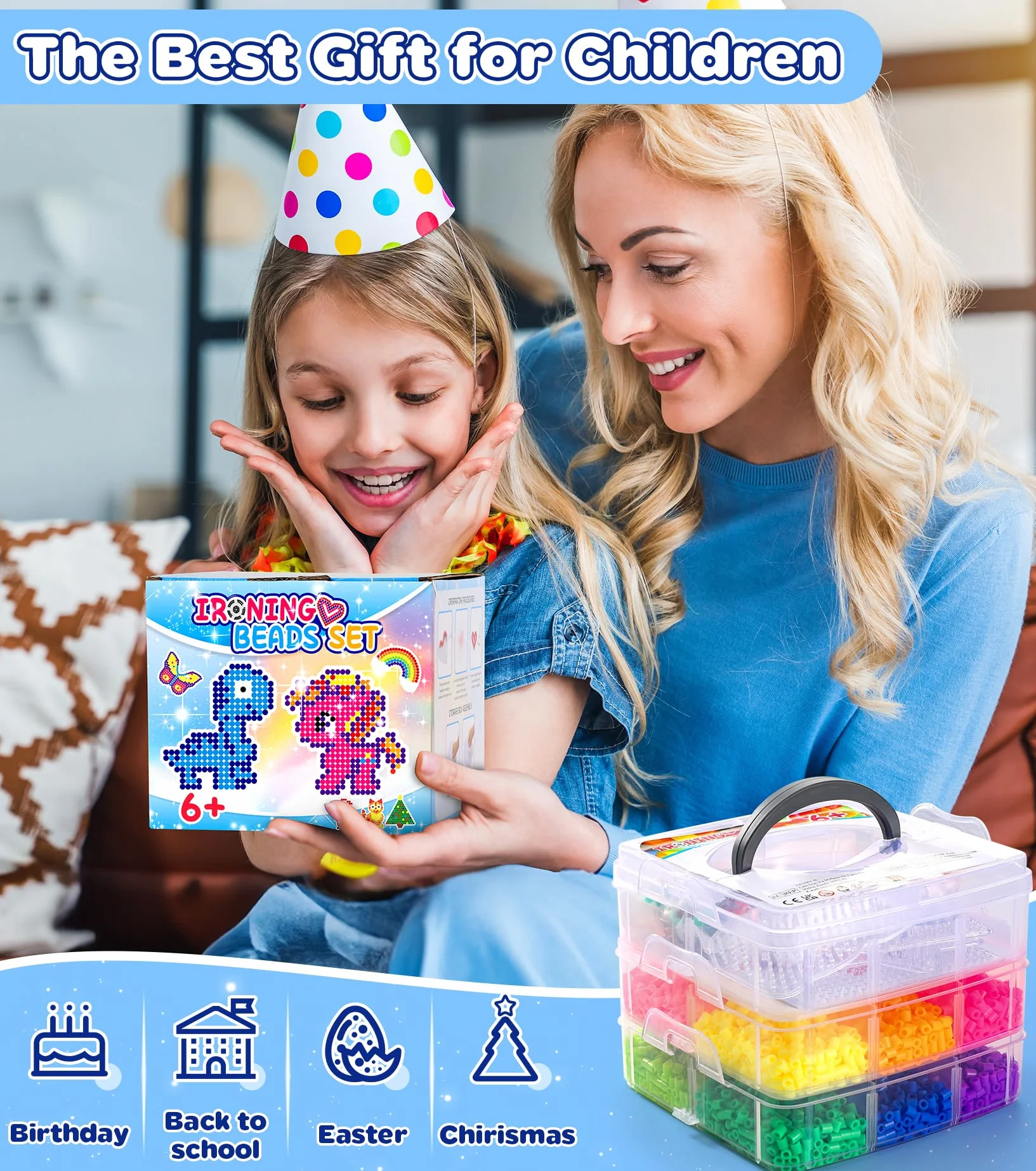 Ophy Cuentas Para Planchar | 15000 PCS 5mm Beads Juego Completo Cuentas Para Planchar, Con Caja de Almacenamiento, Plantilla, DIY Ideas de Manualidades, 3D Favores de Fiesta de Cumpleaños Para Niños