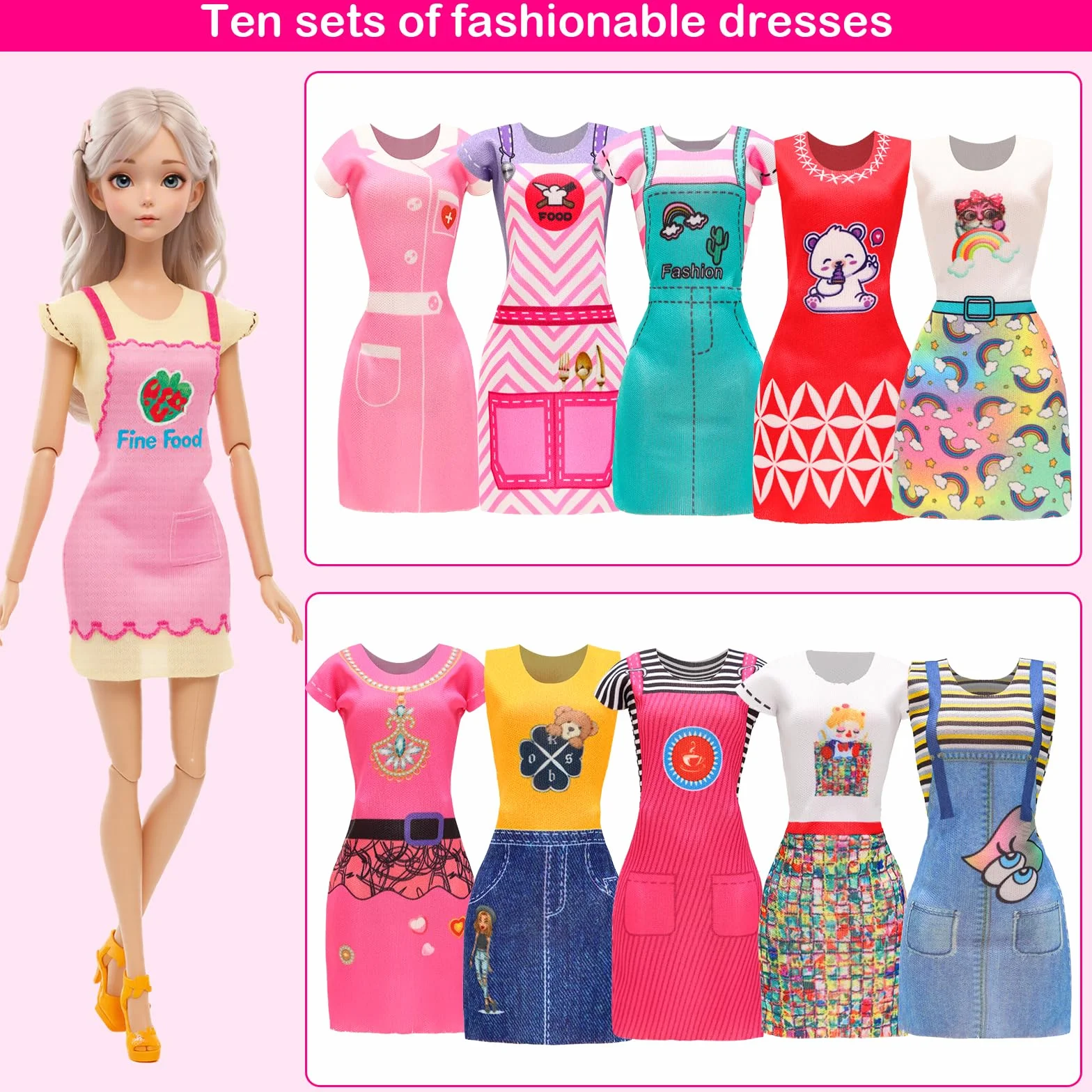 58 Piezas para Muñecas De 11,5 Pulgadas Y 30 Centímetros: 2 Vestidos De Novia + 2 Ropas + 2 Pantalones + 2 Trajes de baño + 12 Vestidos De Moda + 10 PCS (20) Zapatos + 18 Accesorios