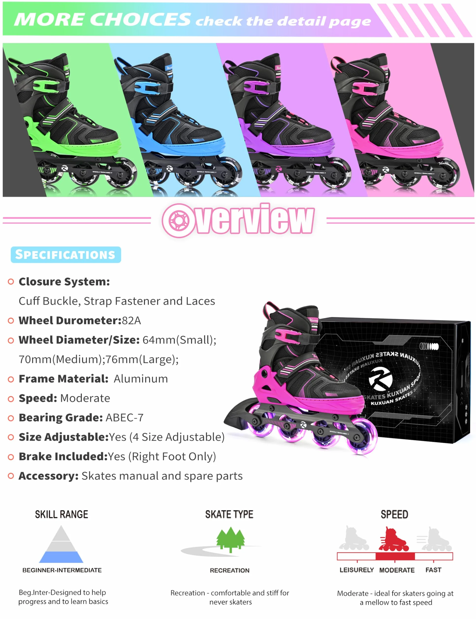 Kuxuan Patines en Línea Ajustables para Niños con Ruedas Luminosas