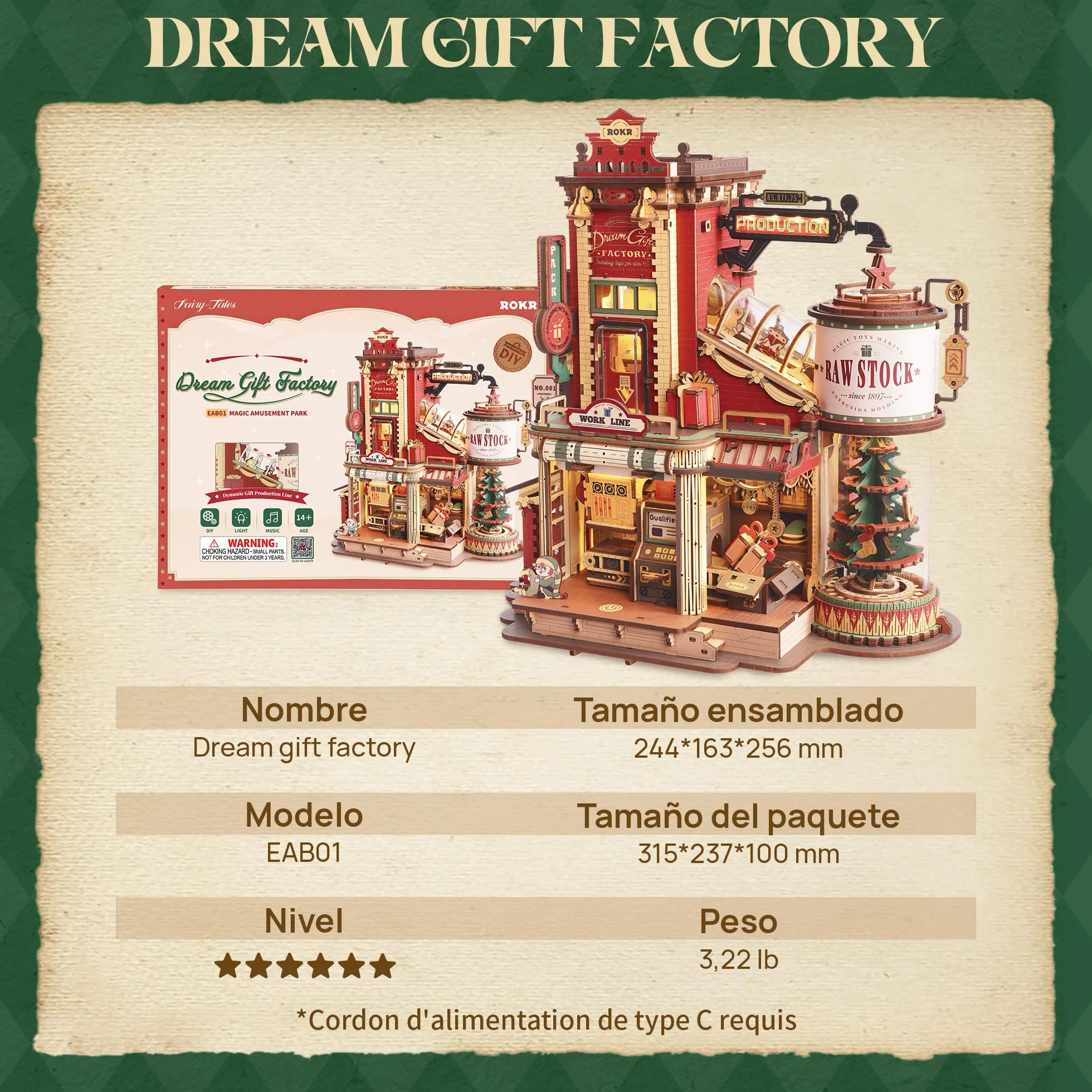 ROKR - Kits de construcción de madera 3D para adultos, rompecabezas mecánicos 3D de madera Regalo de ensueño de la fábrica, kits de modelo musical para adultos para construir, regalo de ensueño de la