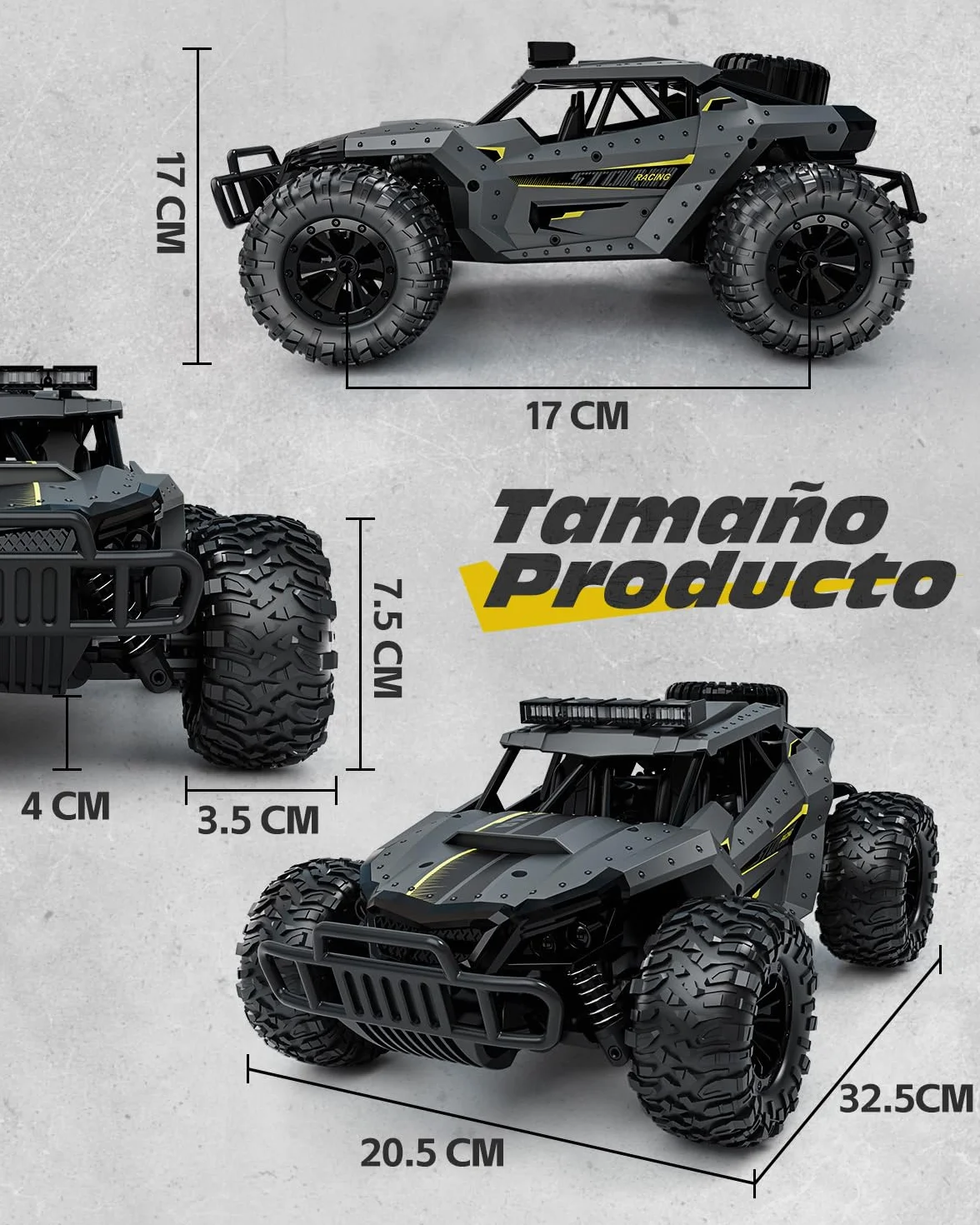 Tecnock Coches de Control Remoto para niños y Adultos, Escala 1:16, 20 km/h Tracción 2, camión Monstruo Todo Terreno, 2 Baterías para Juego de 60 Minutos, Juguetes Regalos para niños y niñas