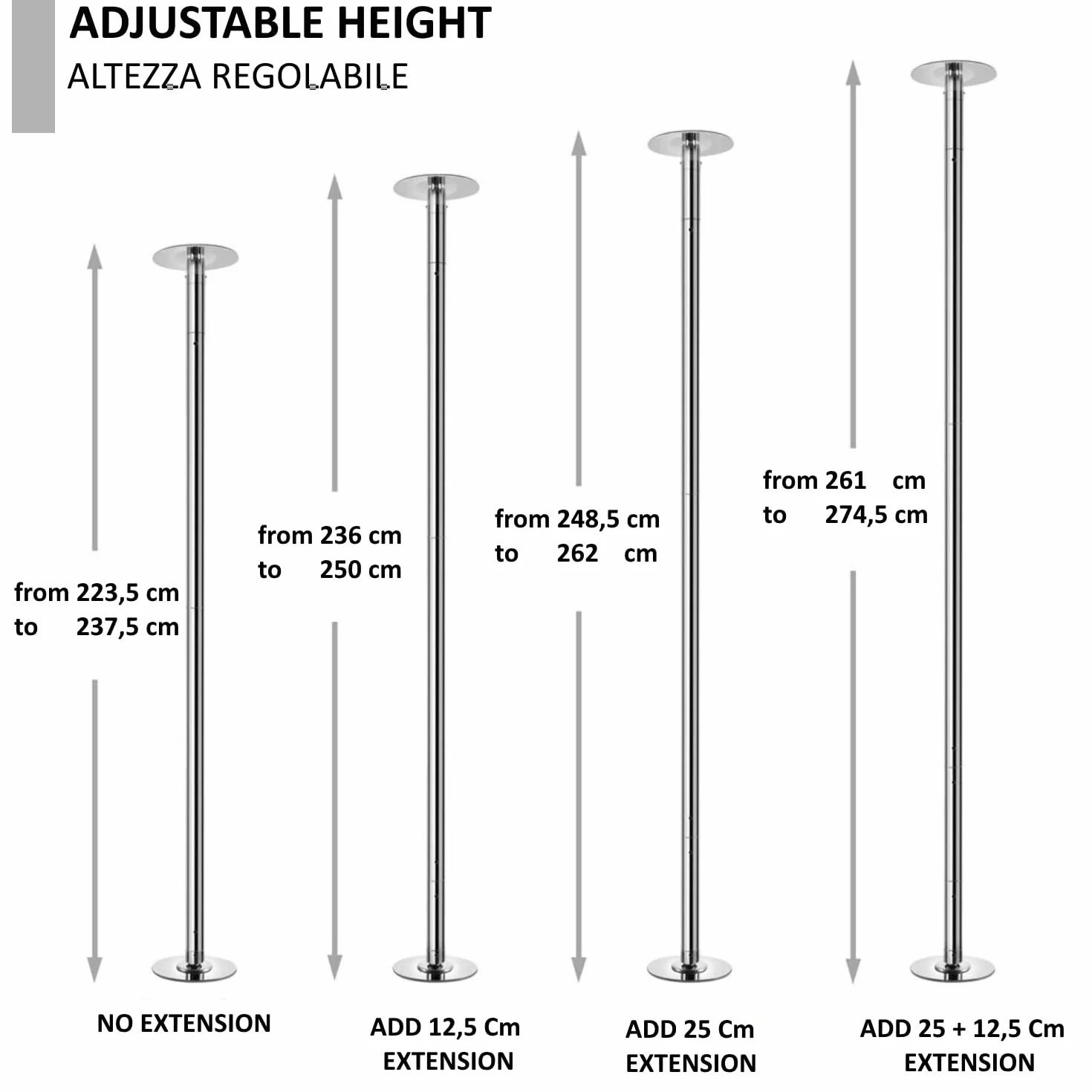 Poste Pole Dance Profesional 45 mm Acero Estático y Giratorio Ajustable en Altura