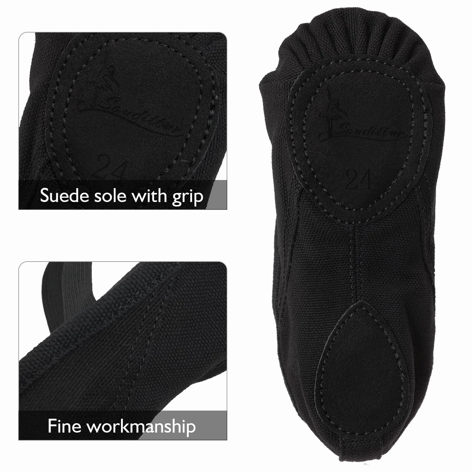 Soudittur Zapatillas Media Punta de Ballet Calzado Danza Niña Mujer Suela Partida Cuero Tallas 23-44