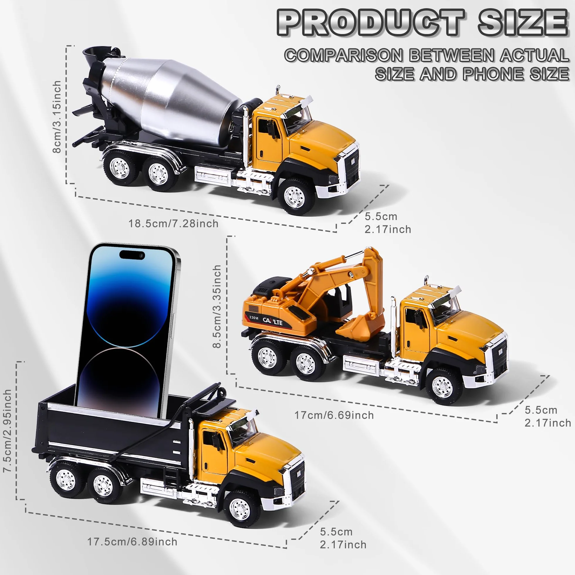 AIUAZA 1/50 Ratio Die-Casting Engineering Construction Vehicle, Mixer Truck, Alloy Collection Model Car, Boy's Door Opening Pull Back Car Toy (Excavator)
