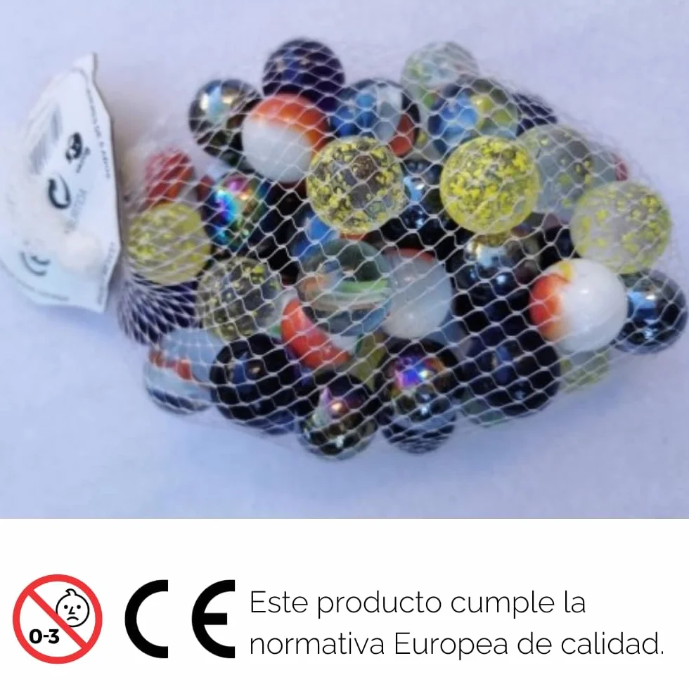 IAMI Canicas Surtidas 250g - 40 Cristal + 3 Super Mega. Transparentes, Marmoladas, Chinas