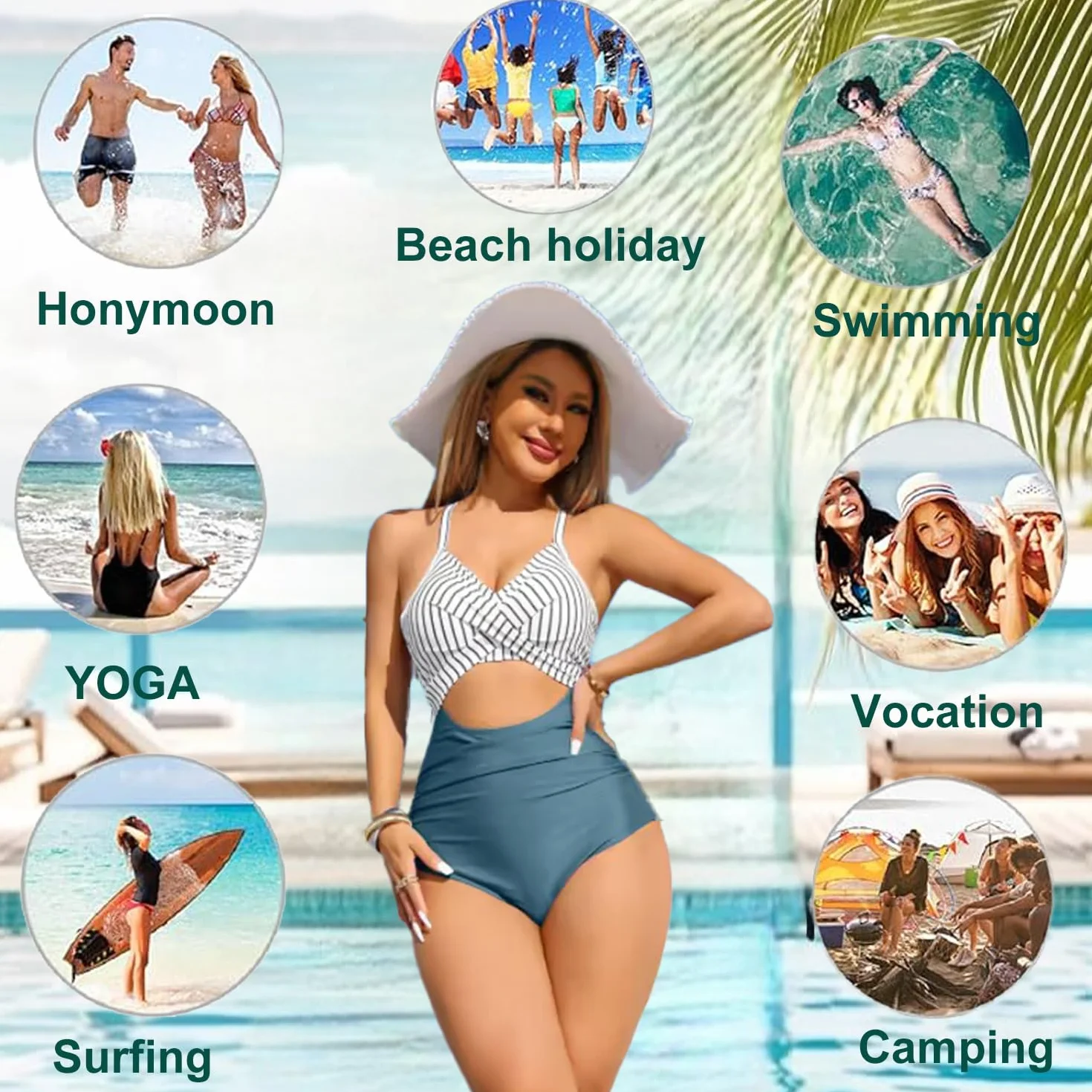 Bañador Reductor Mujer Una Pieza Control de Barriga Cintura Alta Cuello en V Sexy Playa Halter