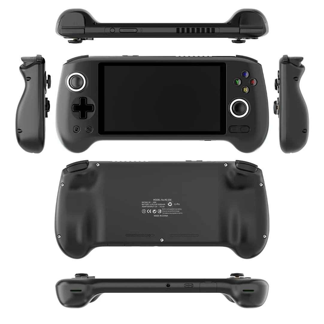 Mious RG556 - Consola de juegos portátil Android retro de 5,48 pulgadas, sin juego, batería de 5500 mAh, diseño multifunción, consola portátil (8 + 128 g/negro)