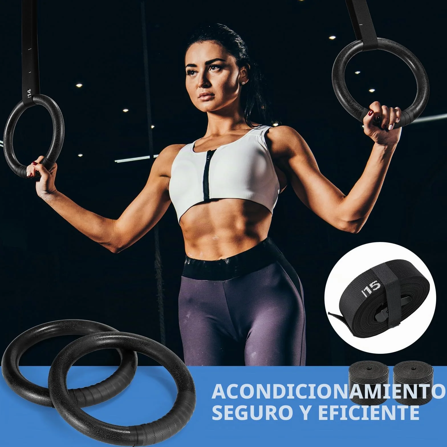 LIFERUN Anillos de Gimnasia de Madera 28 mm/32 mm con Correa Antideslizante y Nylon Ajustable