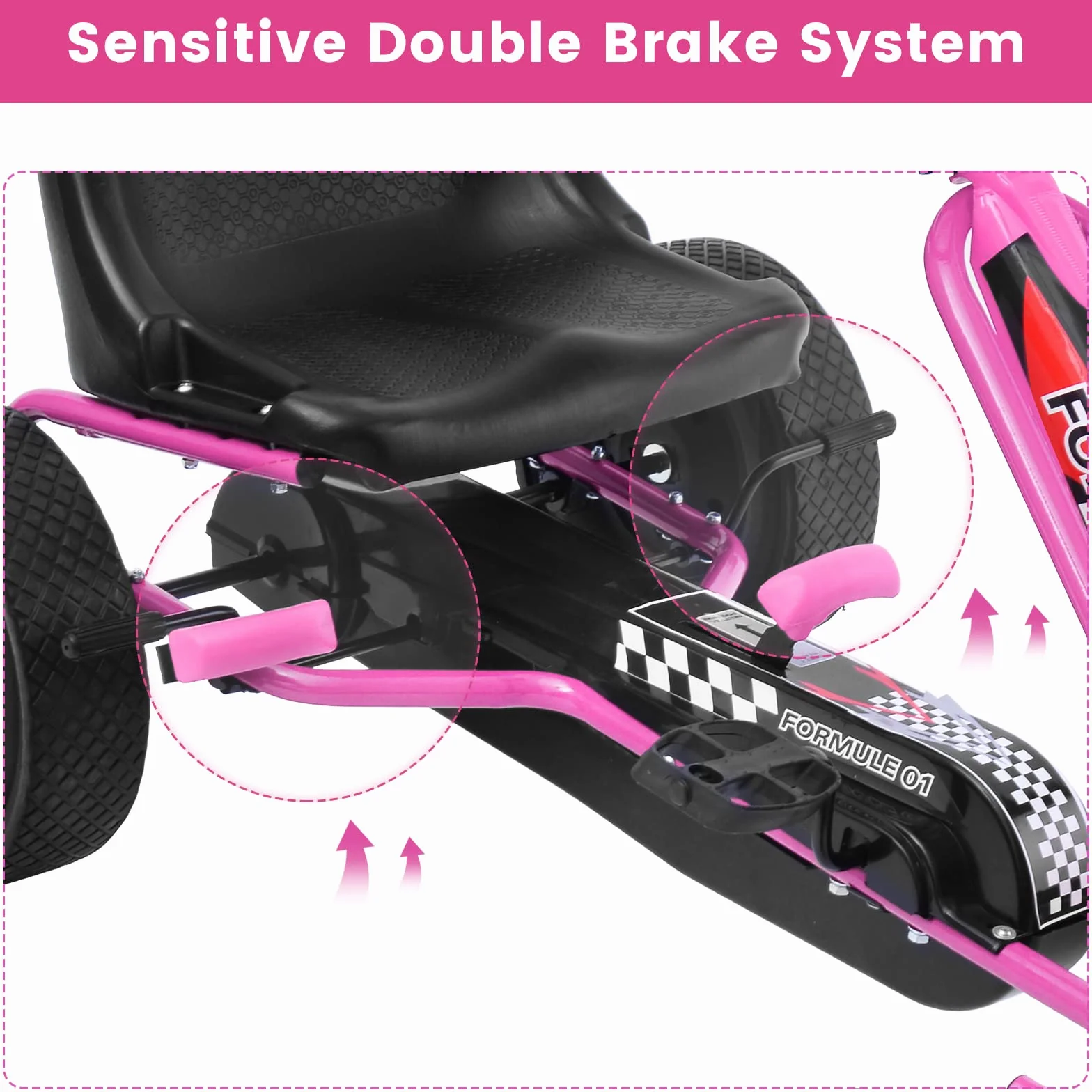 GOPLUS Kart con Pedal Infantil, Asiento Ajustable, Avanzar y Retroceder, con Embrague y Freno, Pedales Antideslizantes, 4 Ruedas, Bicicletas y Vehículos para Niños de 3-8 Años (Rosa)