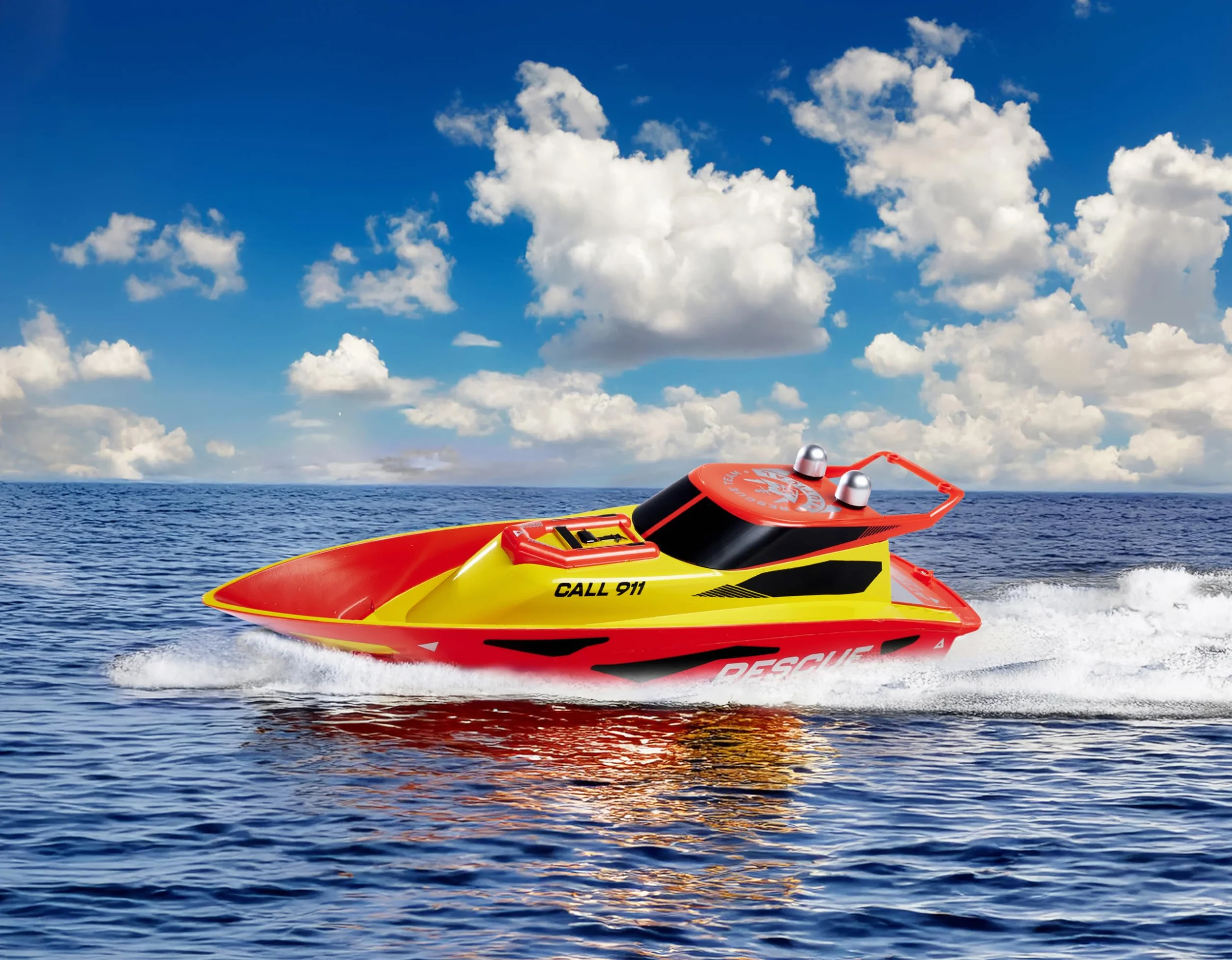 Carson 500108058 RC Rescue 2.4G 100% RTR - Barco teledirigido, Barco RC, Juguete teledirigido para niños y Adultos, Incluye Mando a Distancia