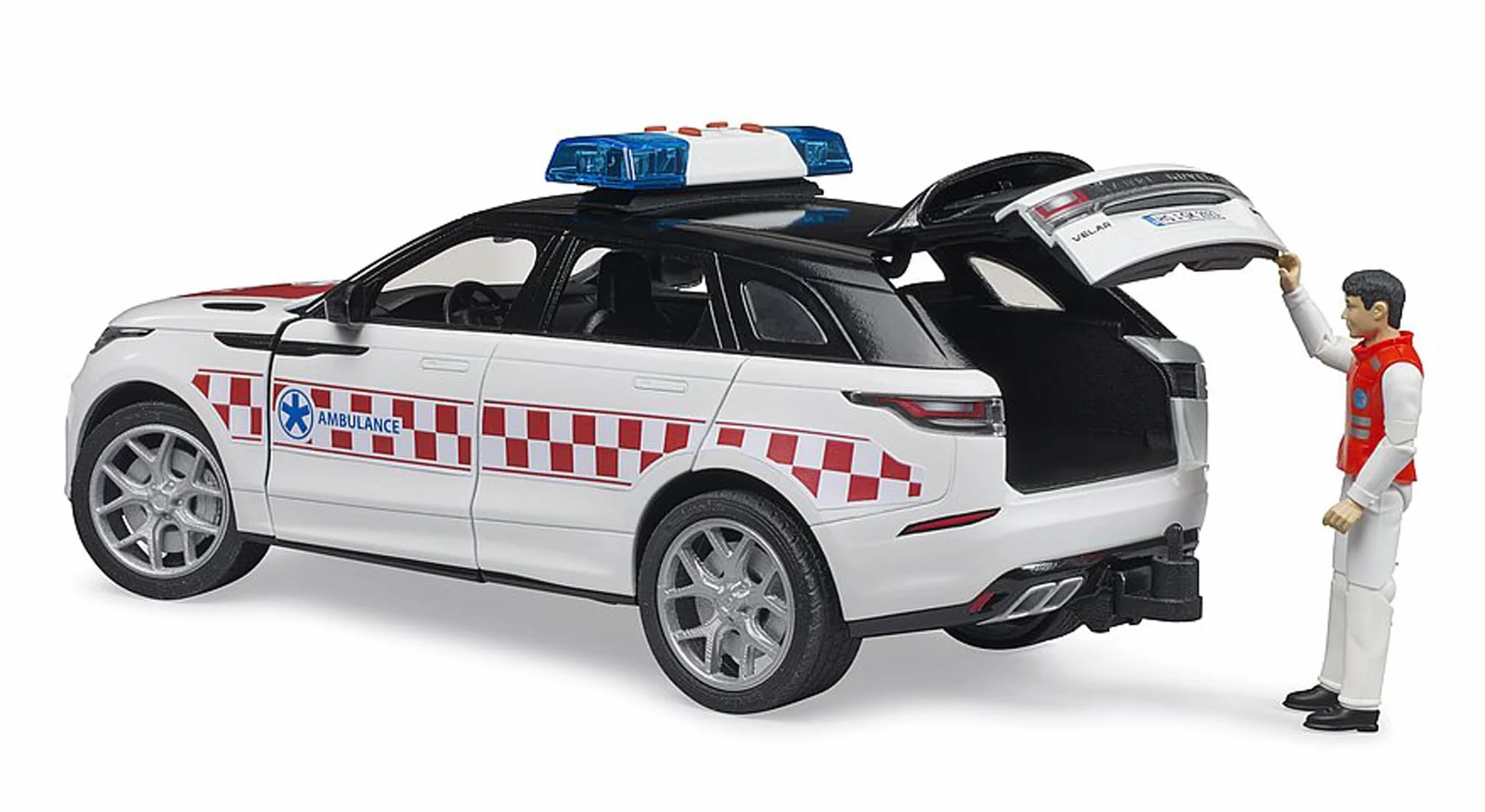 bruder 02885 - Ambulancia de emergencia Range Rover Velar con conductor y módulo de luz y sonido, vehículos, vehículo de emergencia, ambulancia, paramédico, vehículos de emergencia