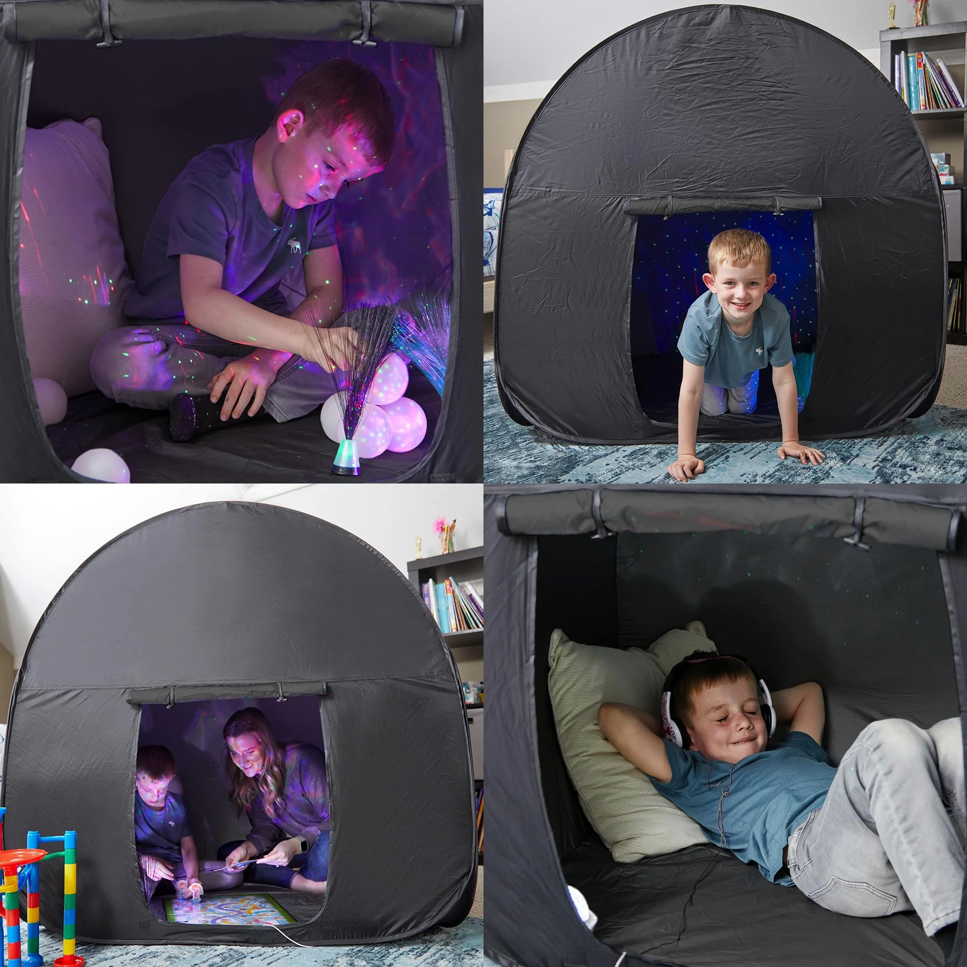Tienda Sensorial | Rincón De Calma para Que Los Niños Jueguen Y Se Relajen | Ayuda En Autismo, TPS, Ansiedad Y Concentración | Tienda Sensorial Negra para Niños Autistas | Doble