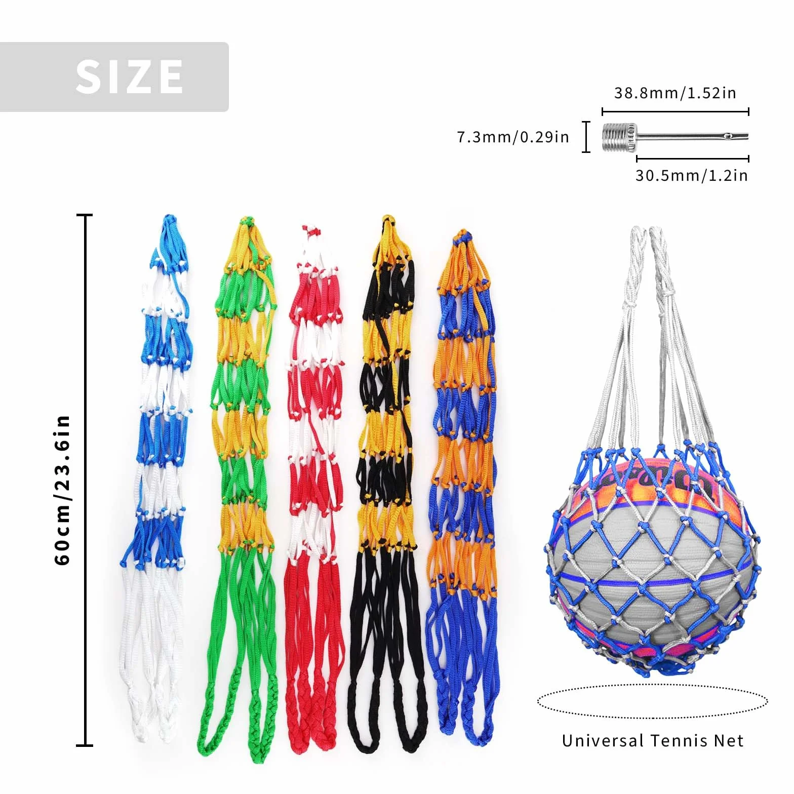 Bolsa de Globo de Malla 5 Piezas con Aguja Inflable para Fútbol, Baloncesto, Balonmano